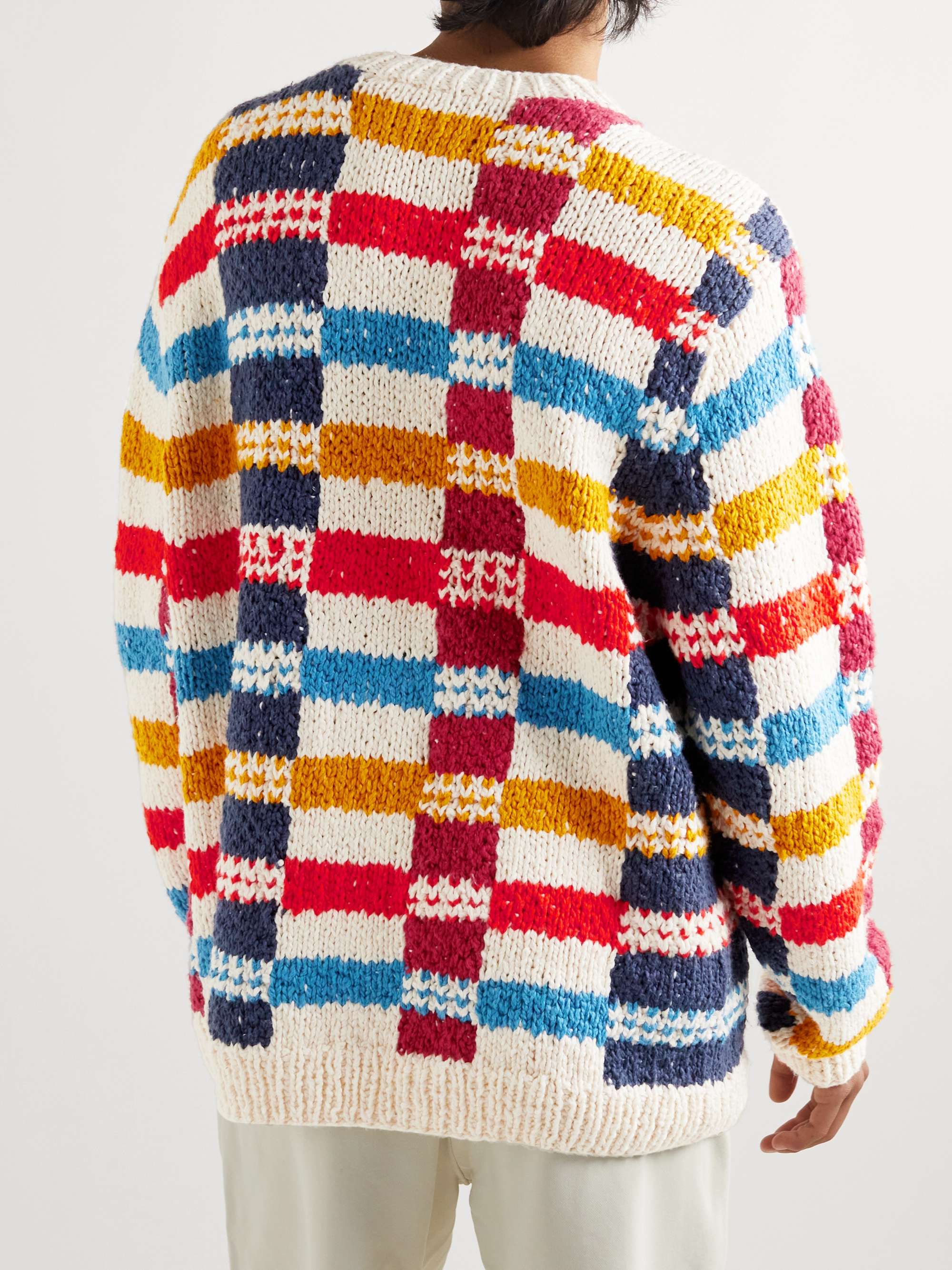 THE ELDER STATESMAN Checked Organic Cotton Jacquard Sweater