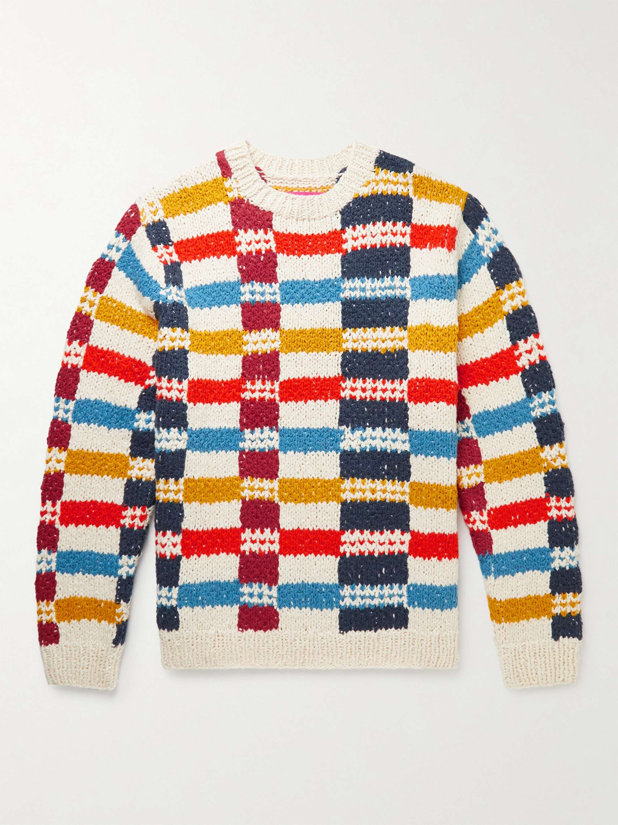 THE ELDER STATESMAN Checked Organic Cotton Jacquard Sweater
