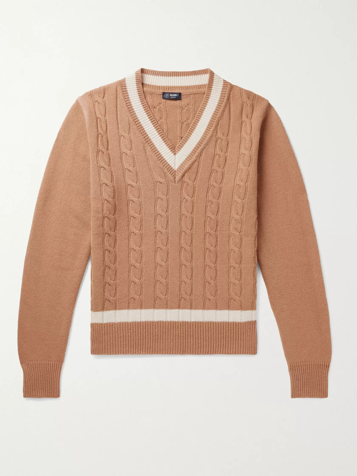 Beams F Tilden Slim-fit Cable-knit Merino Wool And Cashmere-blend Sweater In Brown