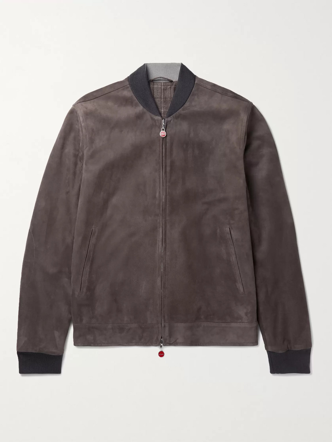 Kiton Reversible Suede And Checked Virgin Wool Bomber Jacket In Brown