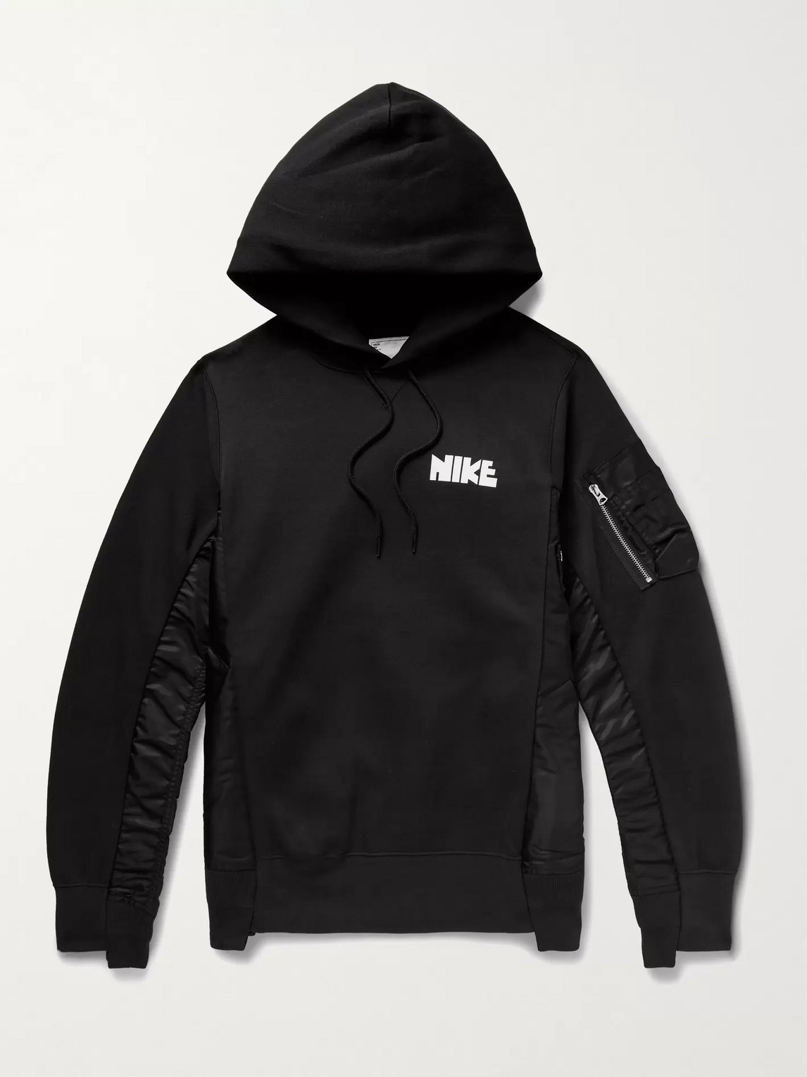 Nike Sacai Nrg Panelled Logo-print Cotton-blend Jersey And Shell Hoodie In Black