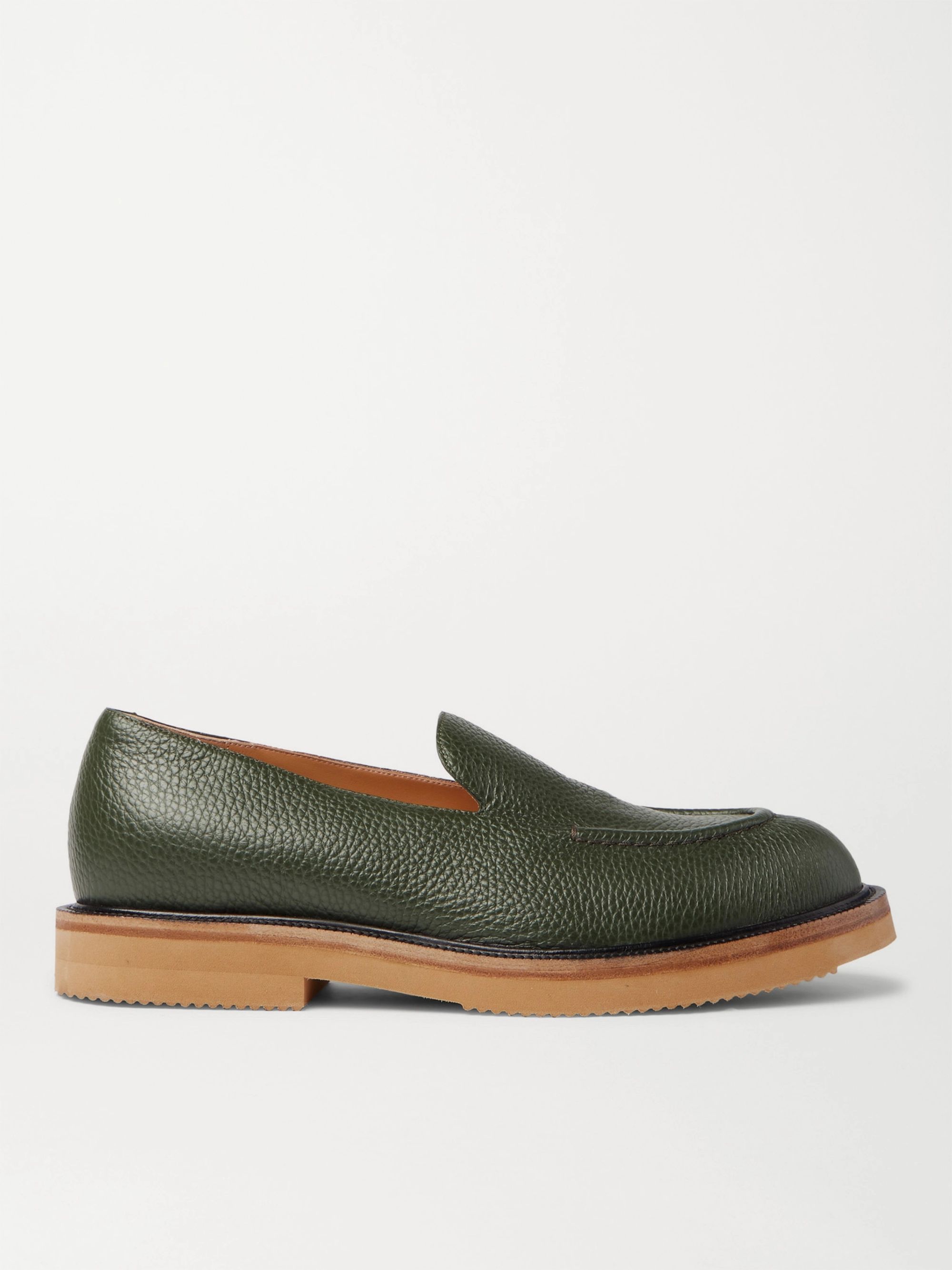 Green Full-Grain Leather Loafers 
