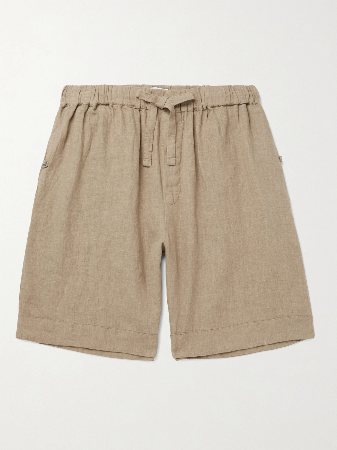 Desmond & Dempsey Linen Drawstring Pyjama Shorts In Brown