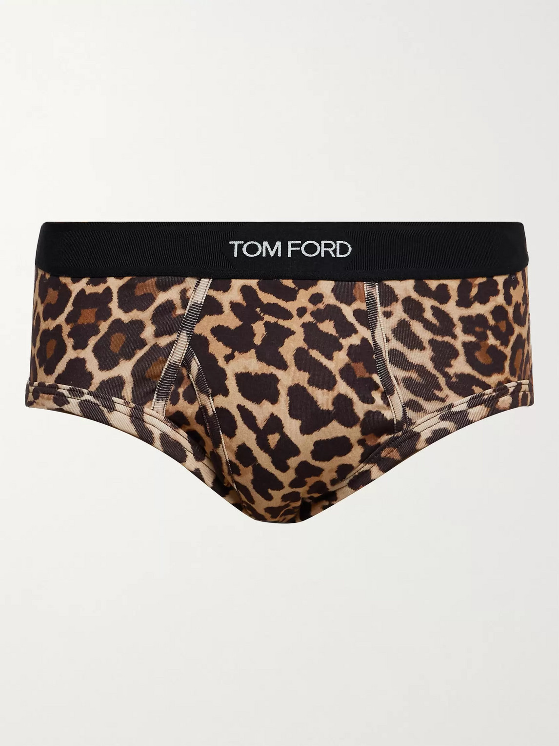 Tom Ford Leopard-print Stretch-cotton Briefs In Brown