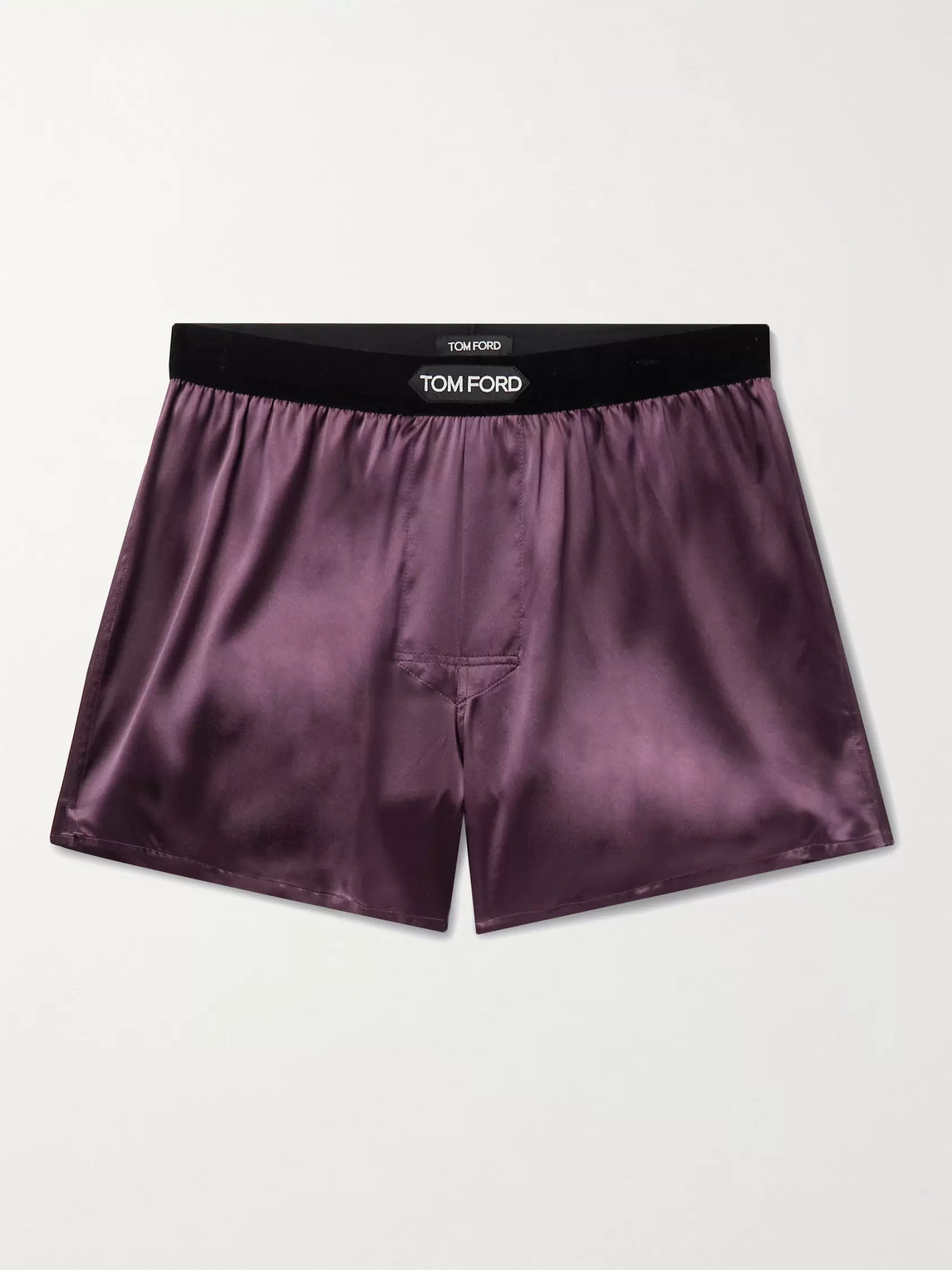 Tom Ford Velvet-trimmed Stretch-silk Satin Boxer Shorts In Burgundy