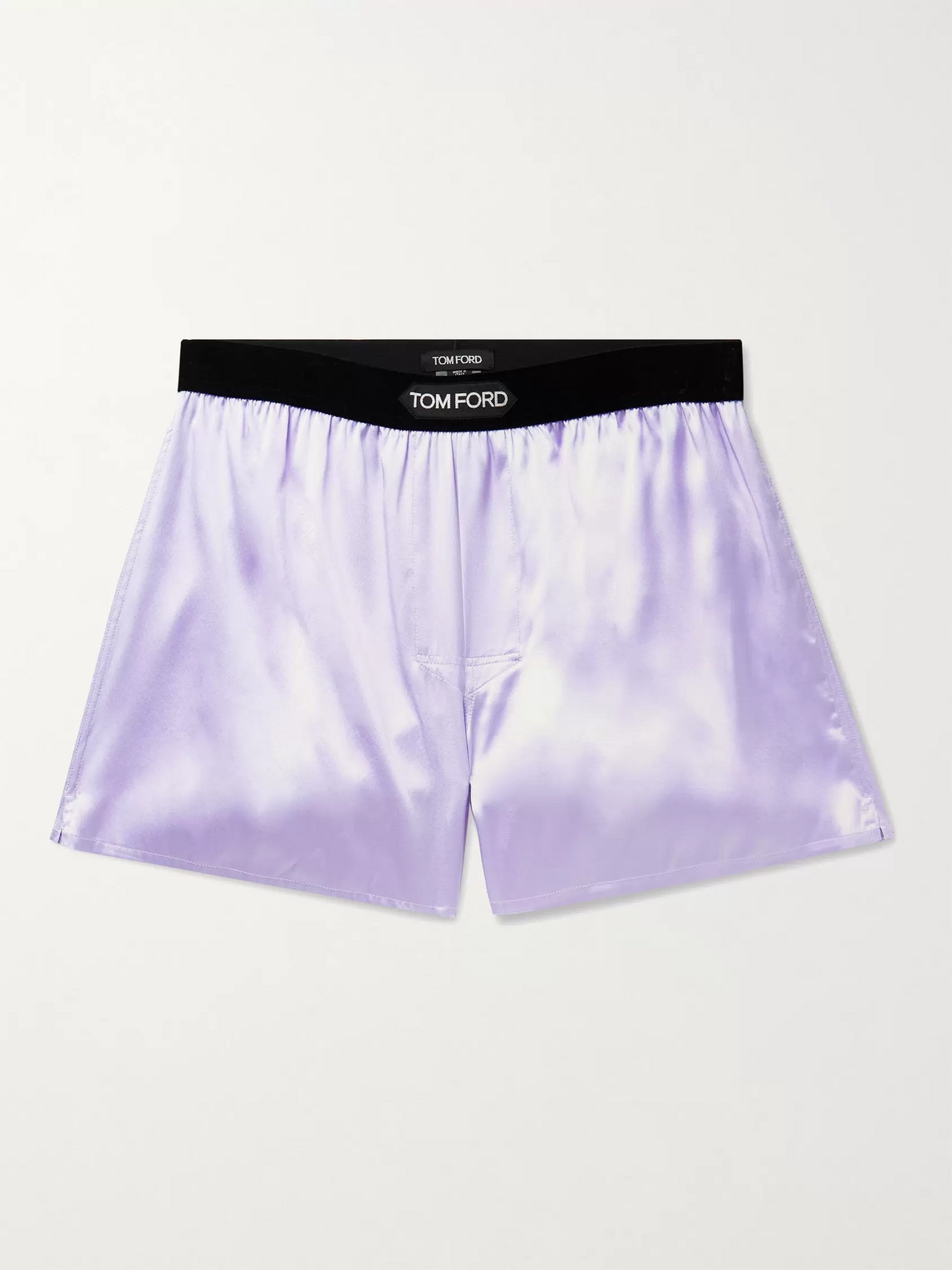 Tom Ford Velvet-trimmed Stretch-silk Satin Boxer Shorts In Purple