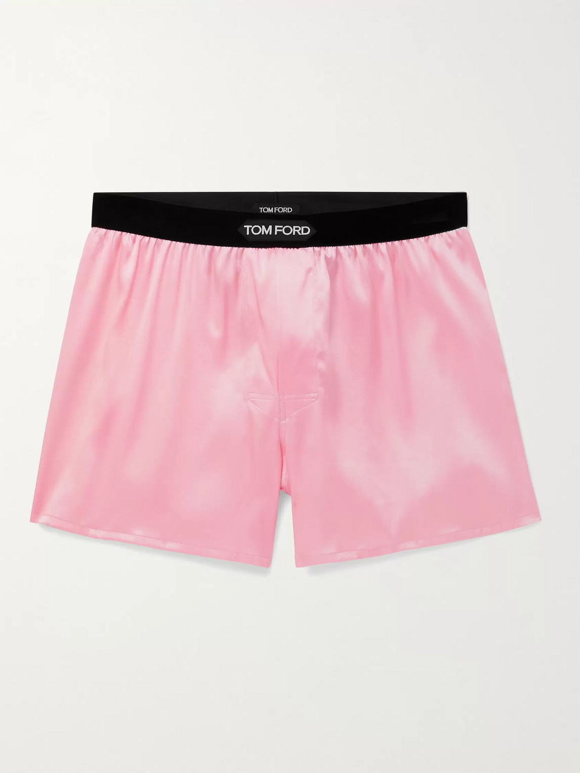 Tom Ford Velvet-trimmed Stretch-silk Satin Boxer Shorts In Pink