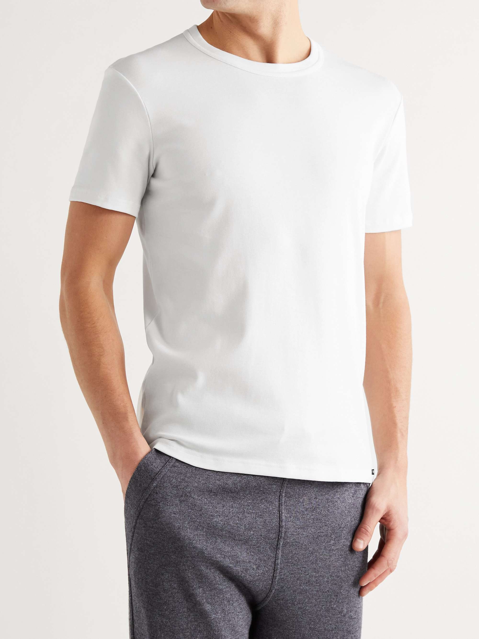 Mens Clothing T-shirts Long-sleeve t-shirts Tom Ford Stretch Cotton And Modal-blend T-shirt in White for Men 