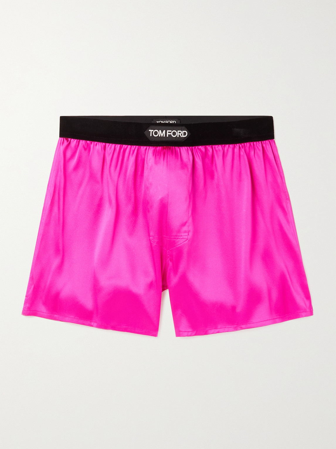 Tom Ford Velvet-trimmed Neon Stretch-silk Satin Boxer Shorts In Pink