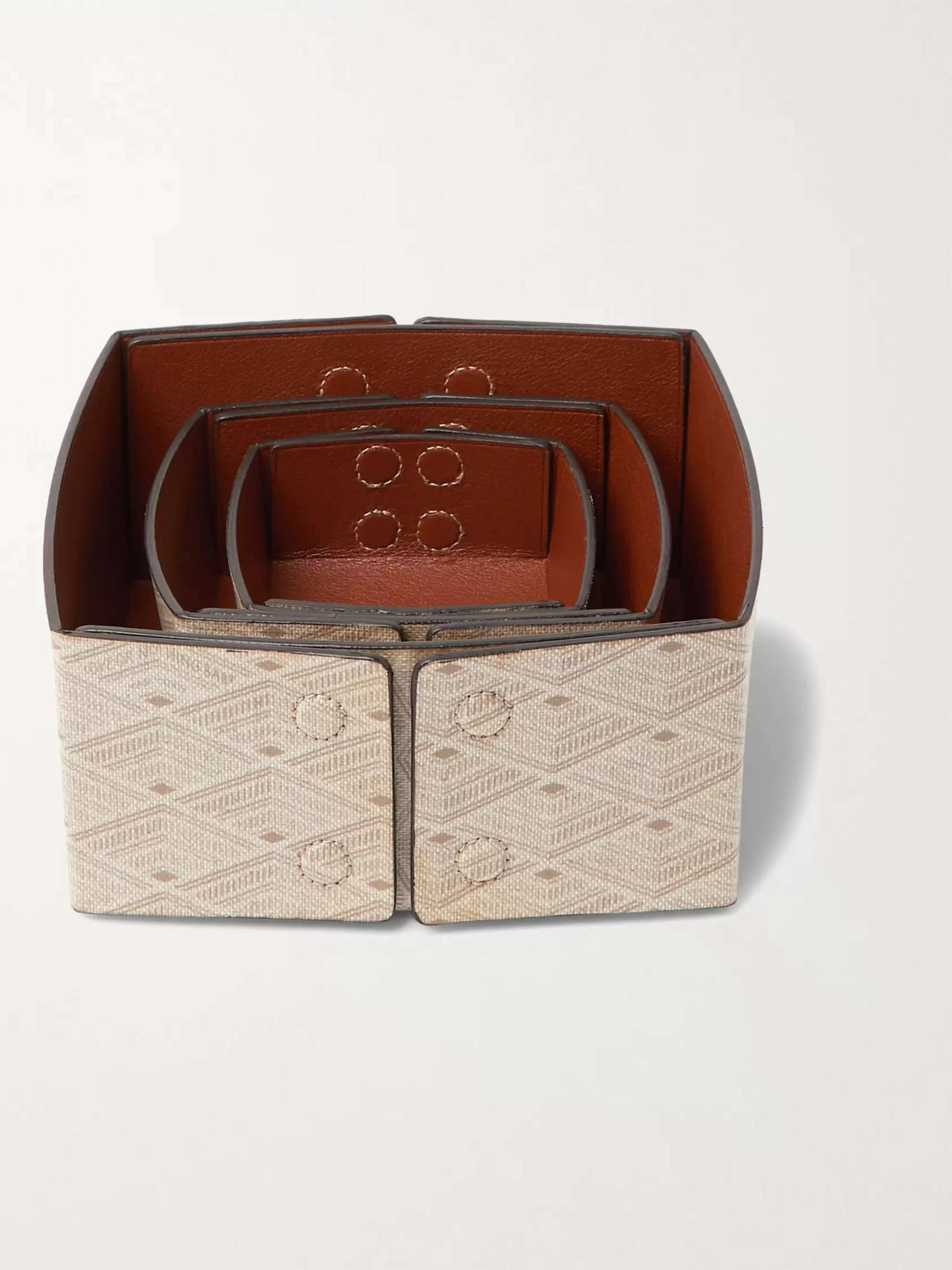 MÉTIER Set of Three Reversible Collapsible Printed Canvas and Leather Boxes