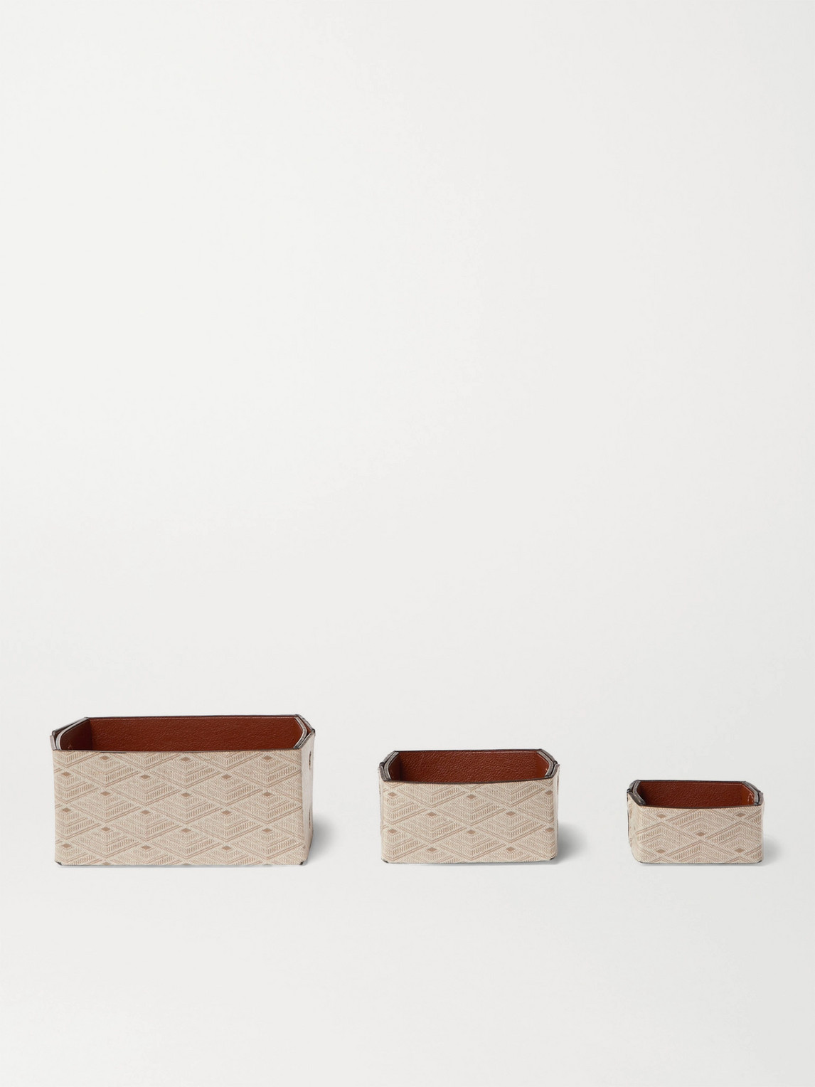 Metier Set Of Three Reversible Collapsible Printed Canvas And Leather Boxes In Neutrals