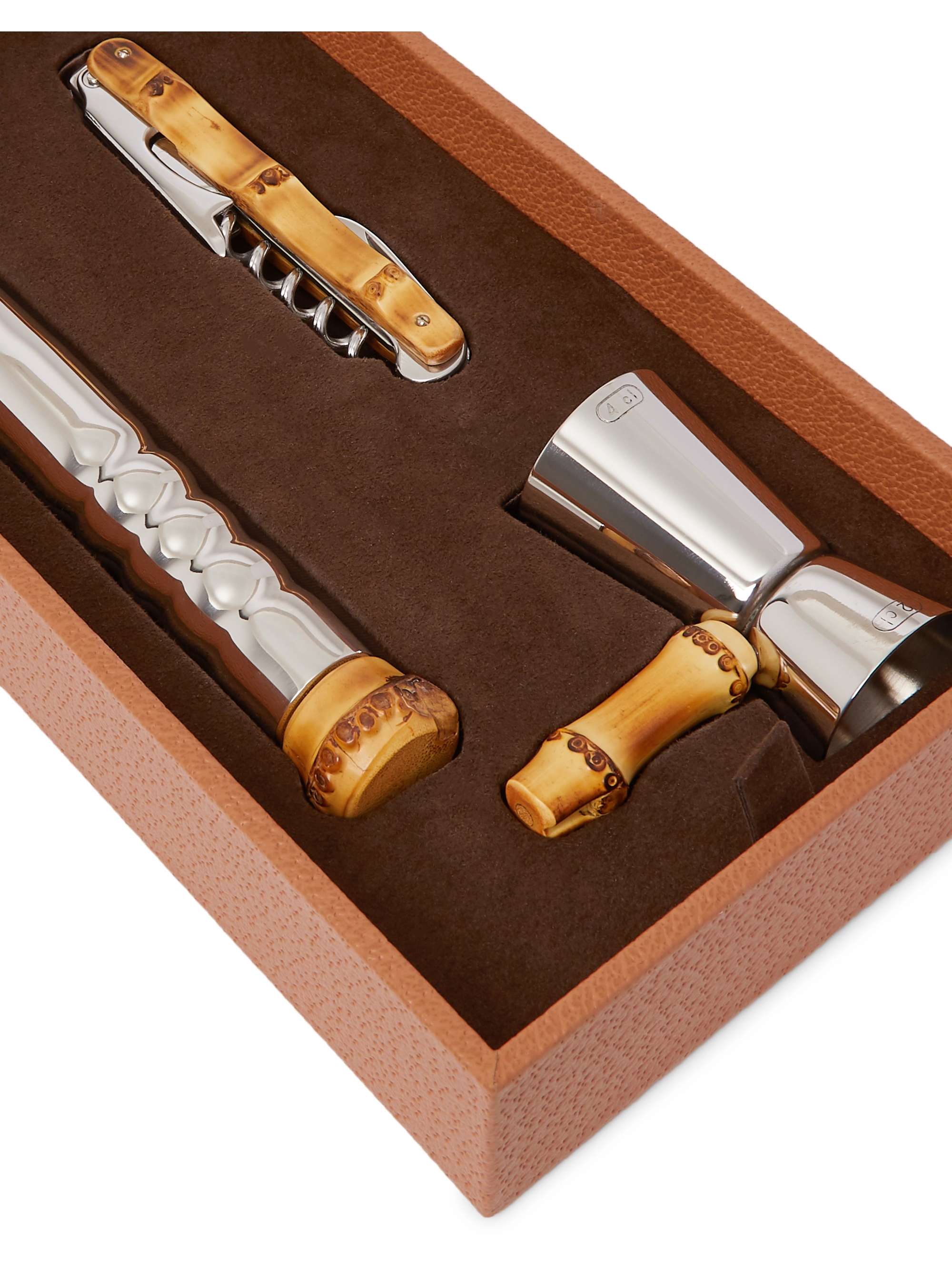 LORENZI MILANO Bamboo, Leather and Stainless Steel Cocktail Set