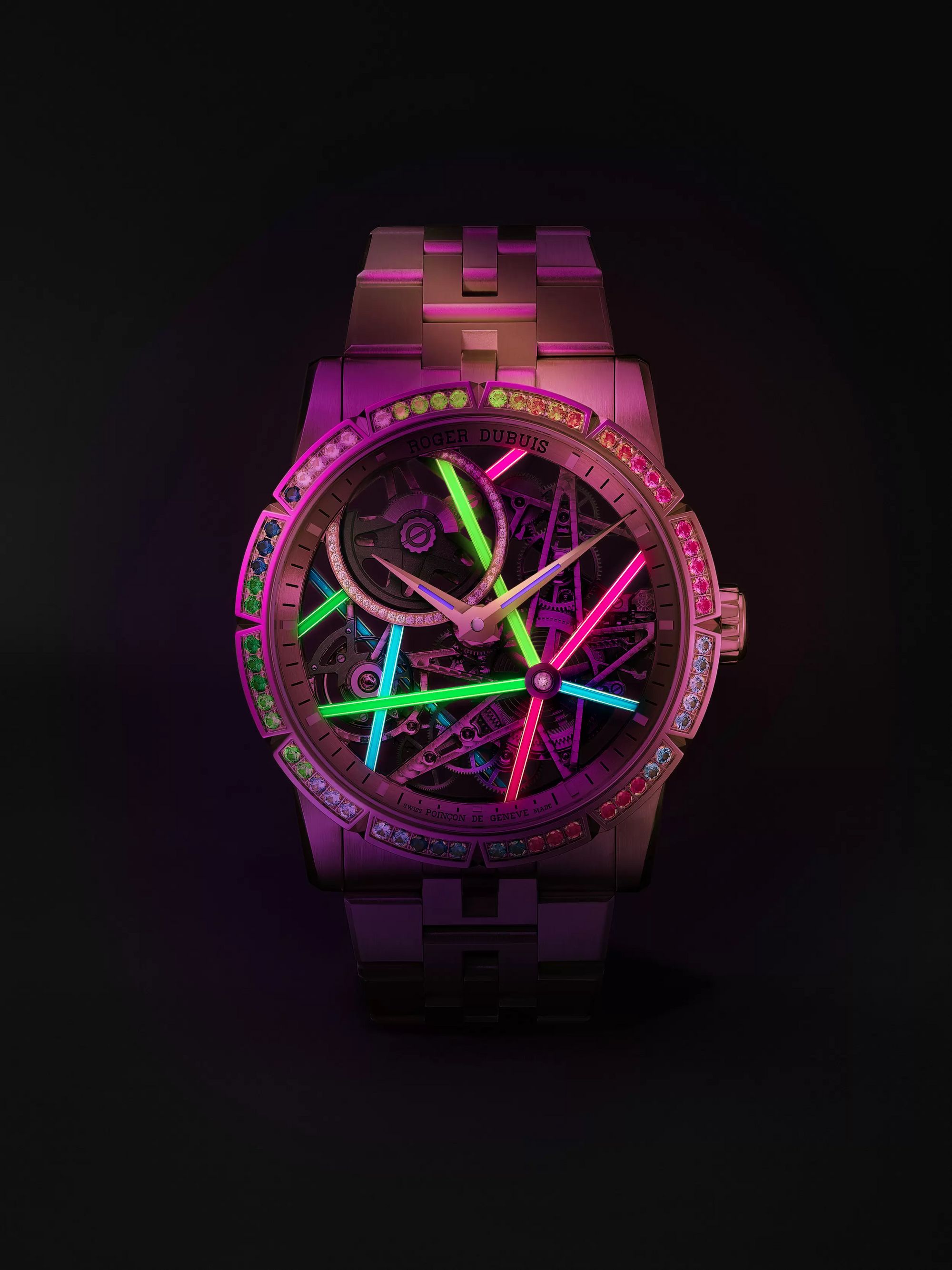 ROGER DUBUIS Excalibur Blacklight Limited Edition Automatic Skeleton 42mm 18-Karat Pink Gold and Multi-Stone Watch, Ref. No. RDDBEX0861