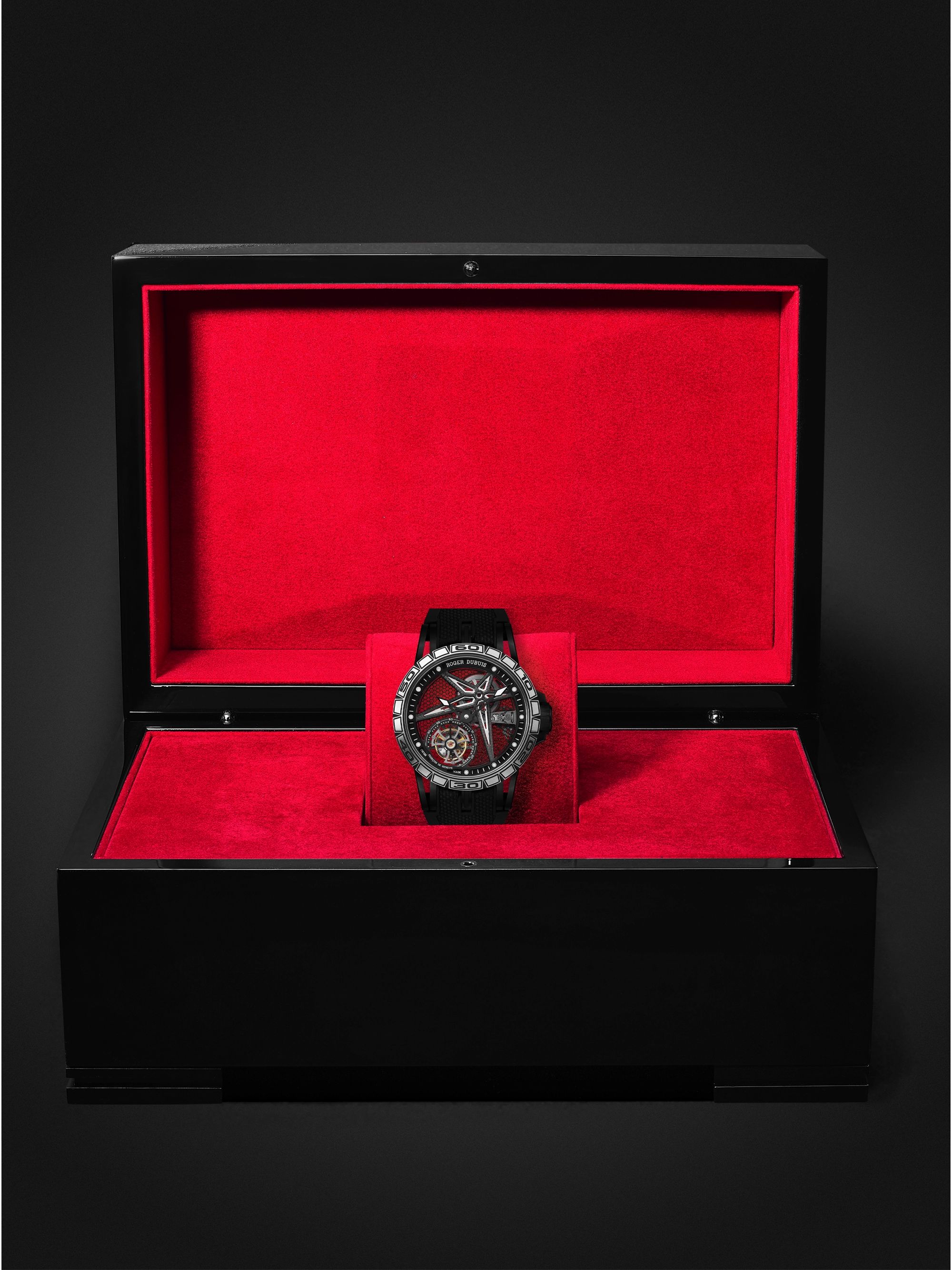 ROGER DUBUIS Excalibur Spider Black DLC Limited Edition Hand-Wound Flying Tourbillon 39mm Titanium and Rubber Watch, Ref. No. RDDBEX0815