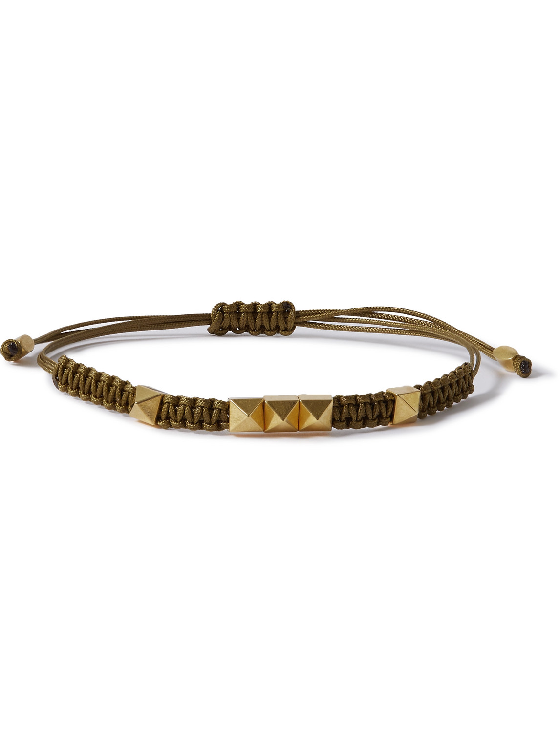 Valentino Garavani Rockstud Cord And Gold-tone Bracelet In Green