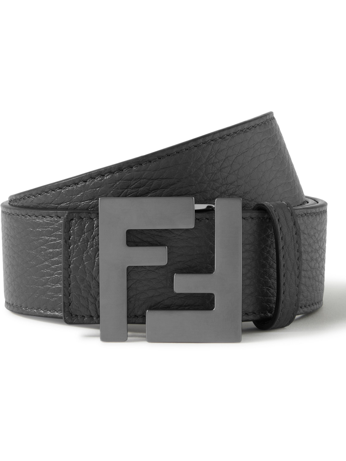 Fendi Ff Logo Reversible Leather & Coated Canvas Belt In Night 