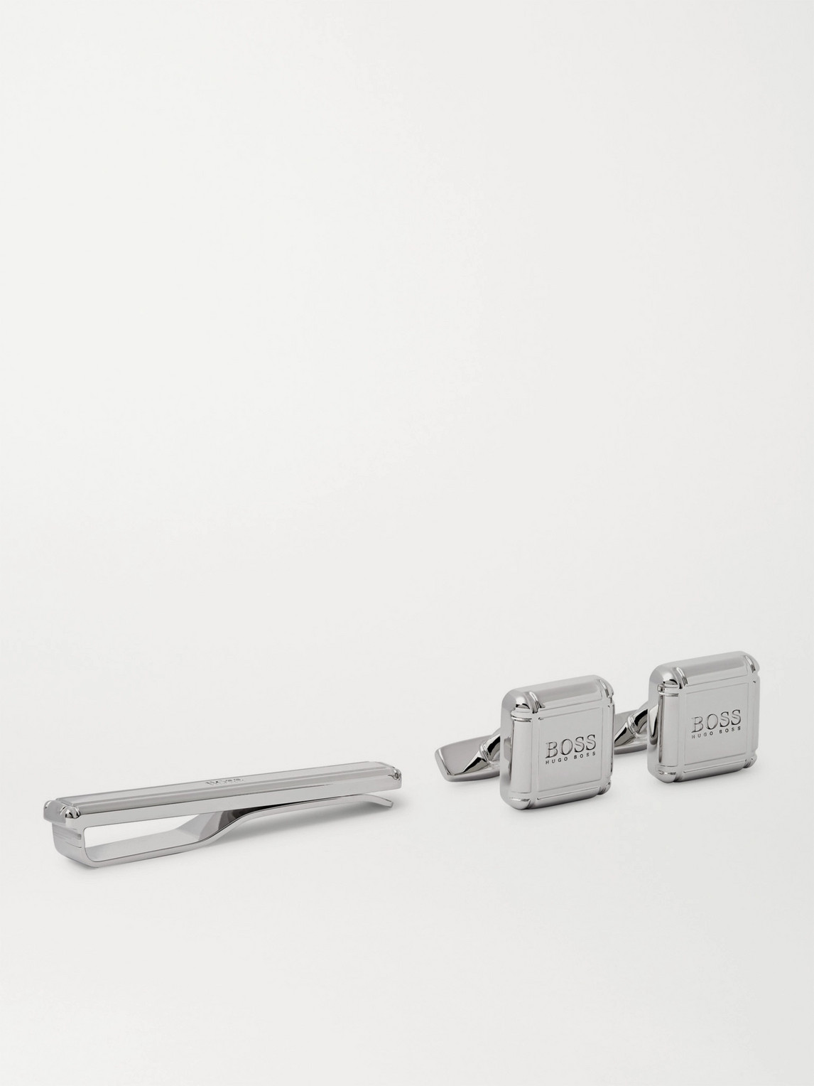 Hugo Boss Logo-detailed Silver-tone Cufflinks And Tie Bar Set