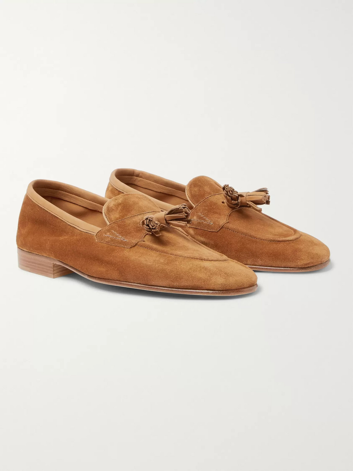 Edward Green Portland Leather-trimmed Suede Tasselled Loafers In Brown