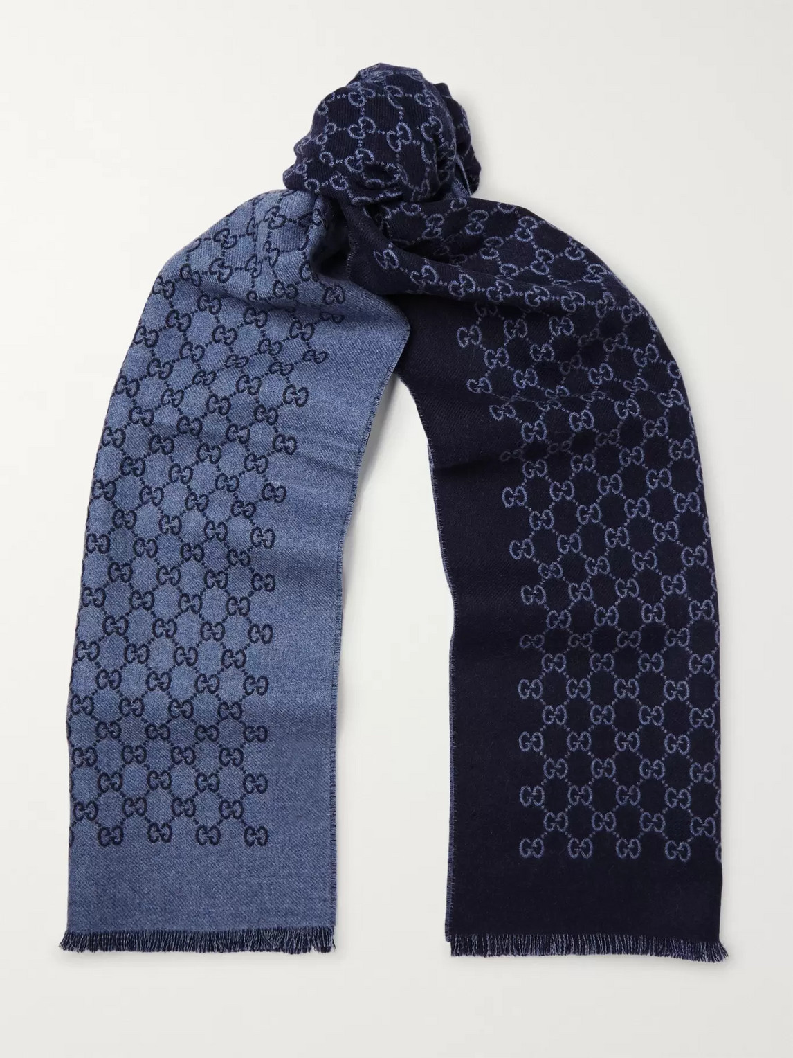 Gucci Reversible Logo-print Wool Scarf In Blue
