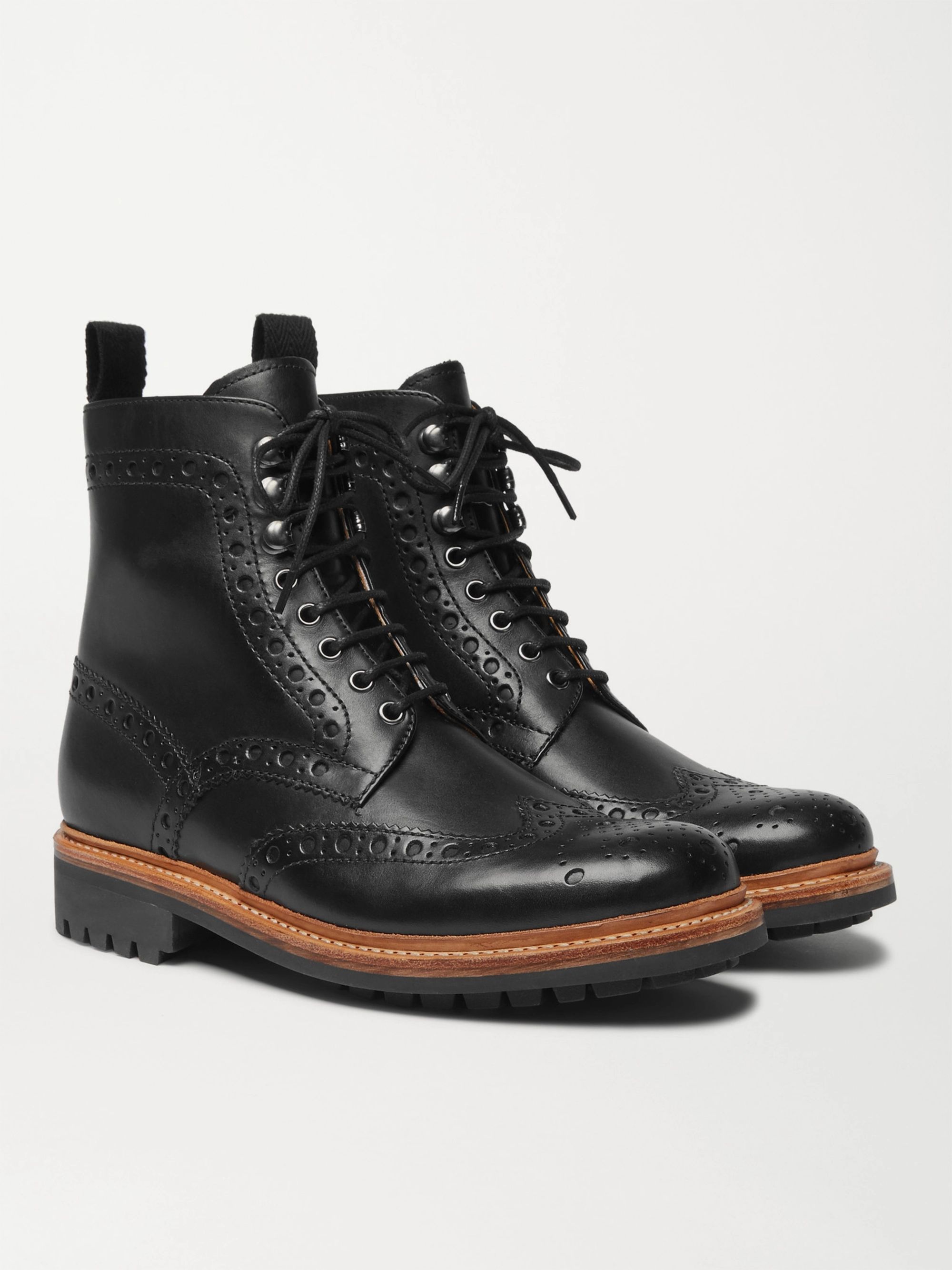 Black Fred Leather Brogue Boots 