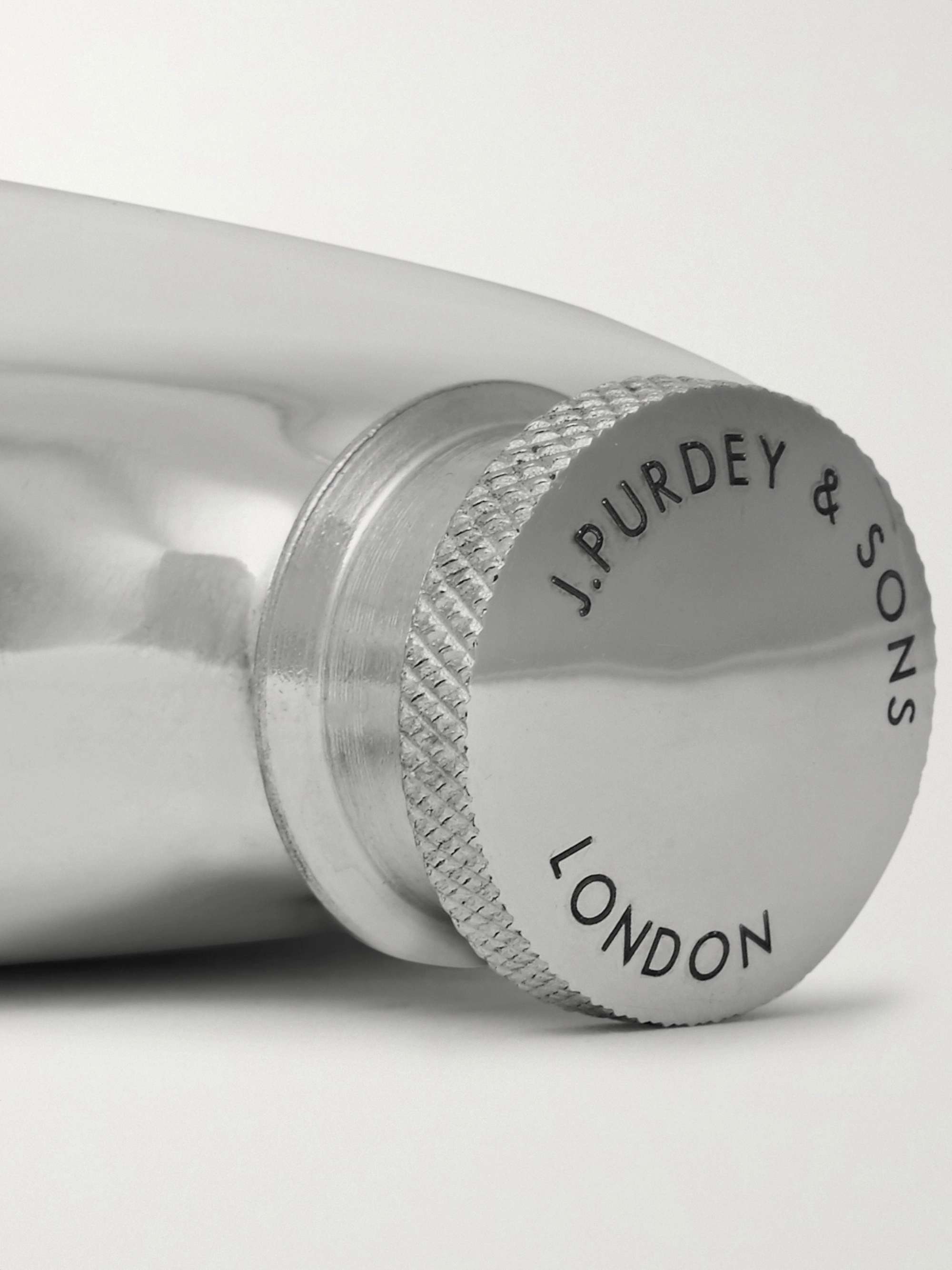 PURDEY Engraved Silver-Tone Hip Flask