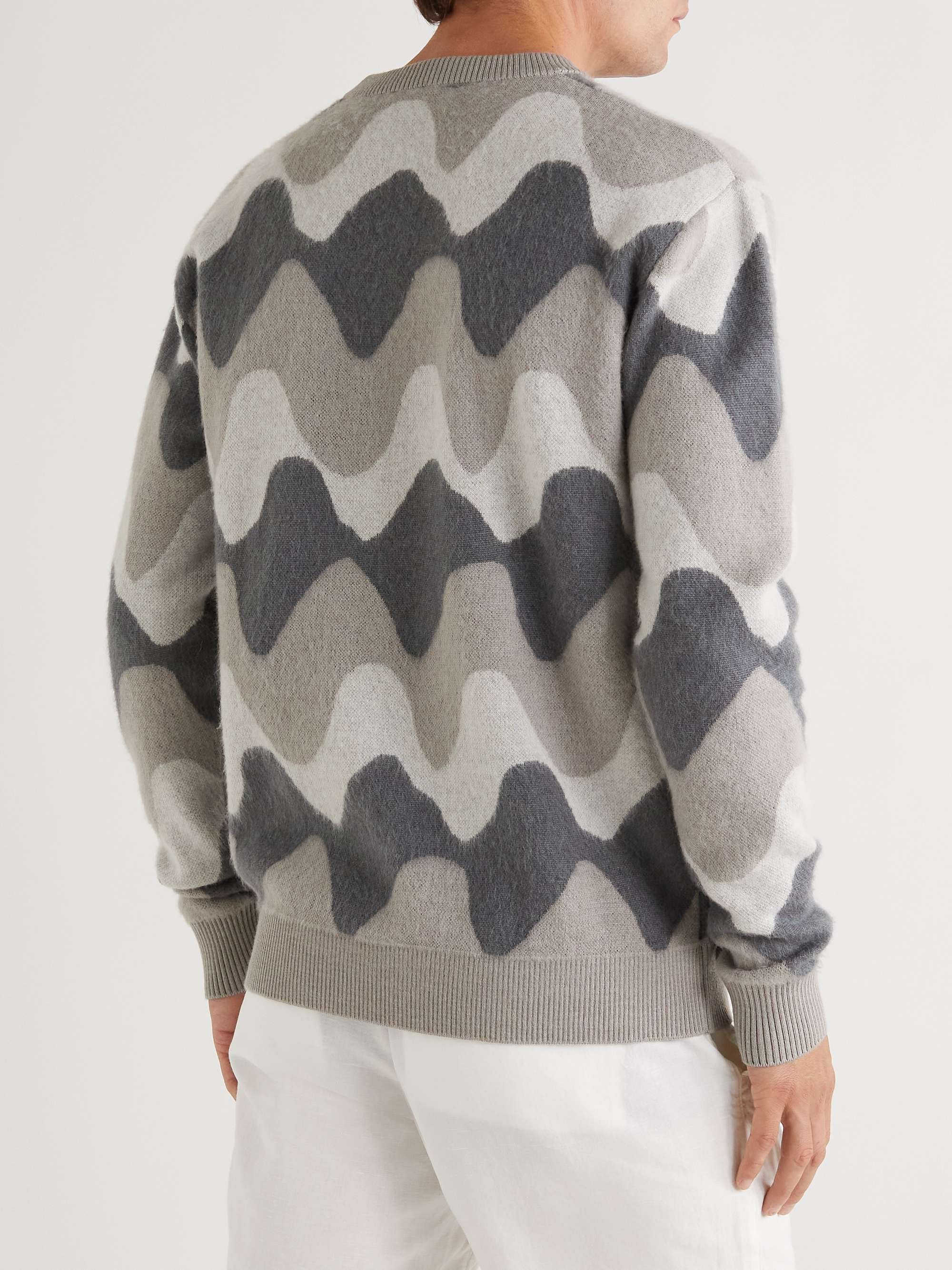 MR P. Wave Brushed Jacquard-Knit Virgin Wool Sweater