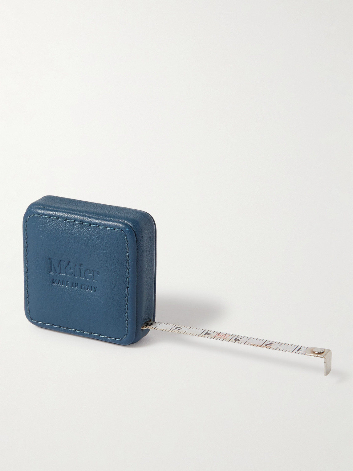 Metier Logo-debossed Full-grain Leather Measuring Tape In Blue