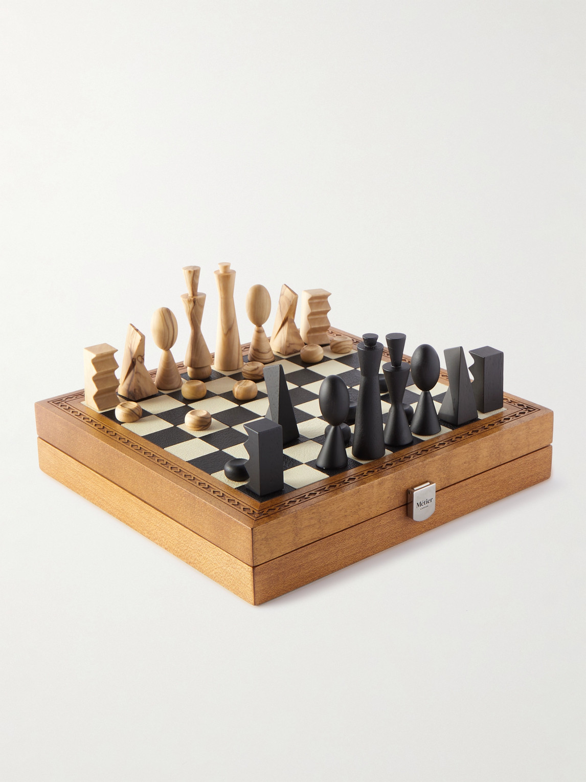 Metier Portable Leather And Wood Chess Set In Brown