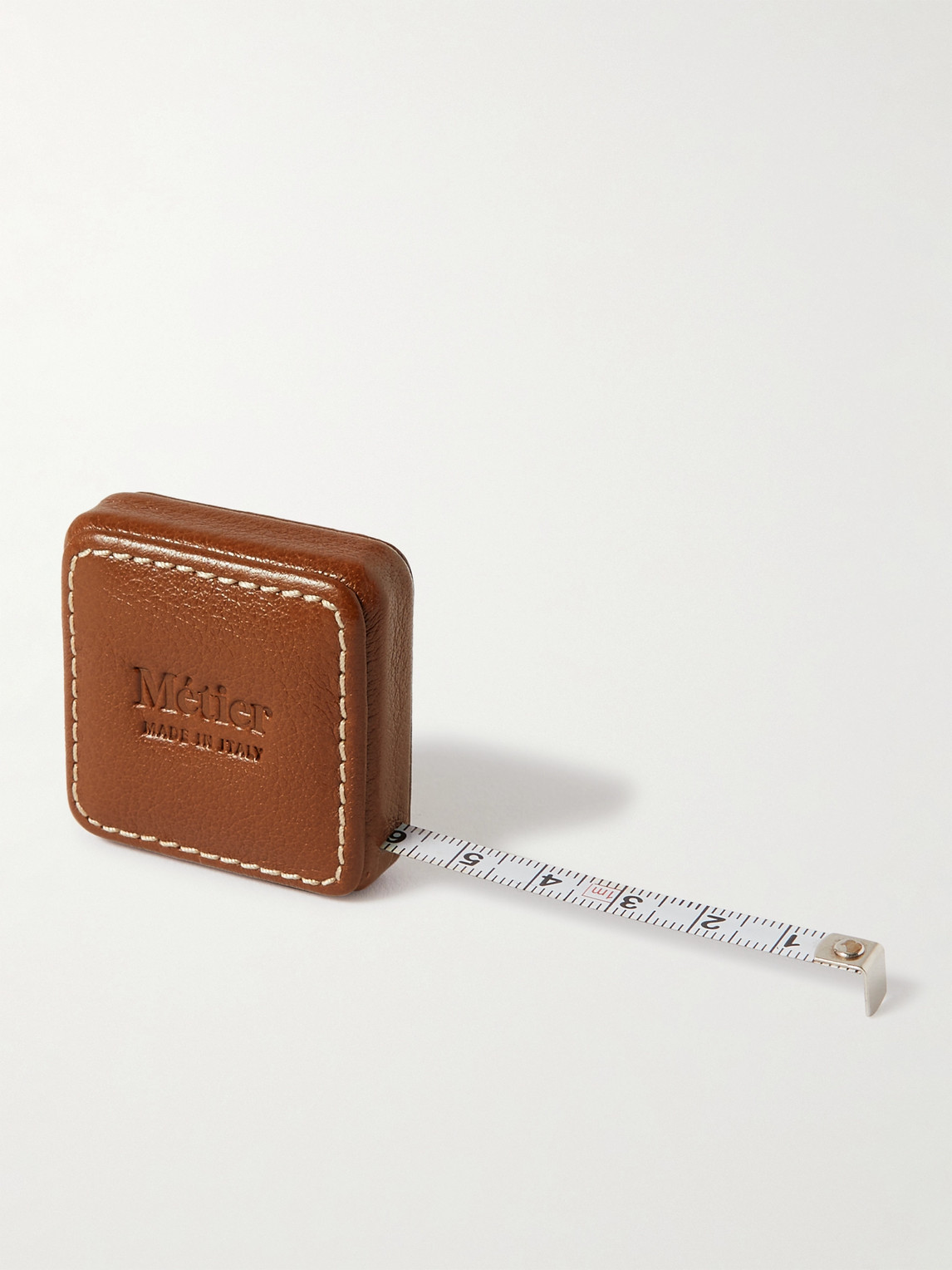 Metier Logo-debossed Full-grain Leather Measuring Tape In Brown
