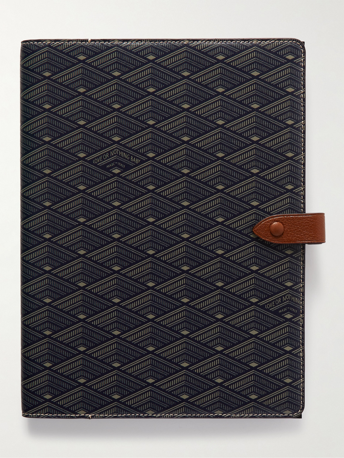 Metier Leather-trimmed Printed Canvas Notebook In Blue