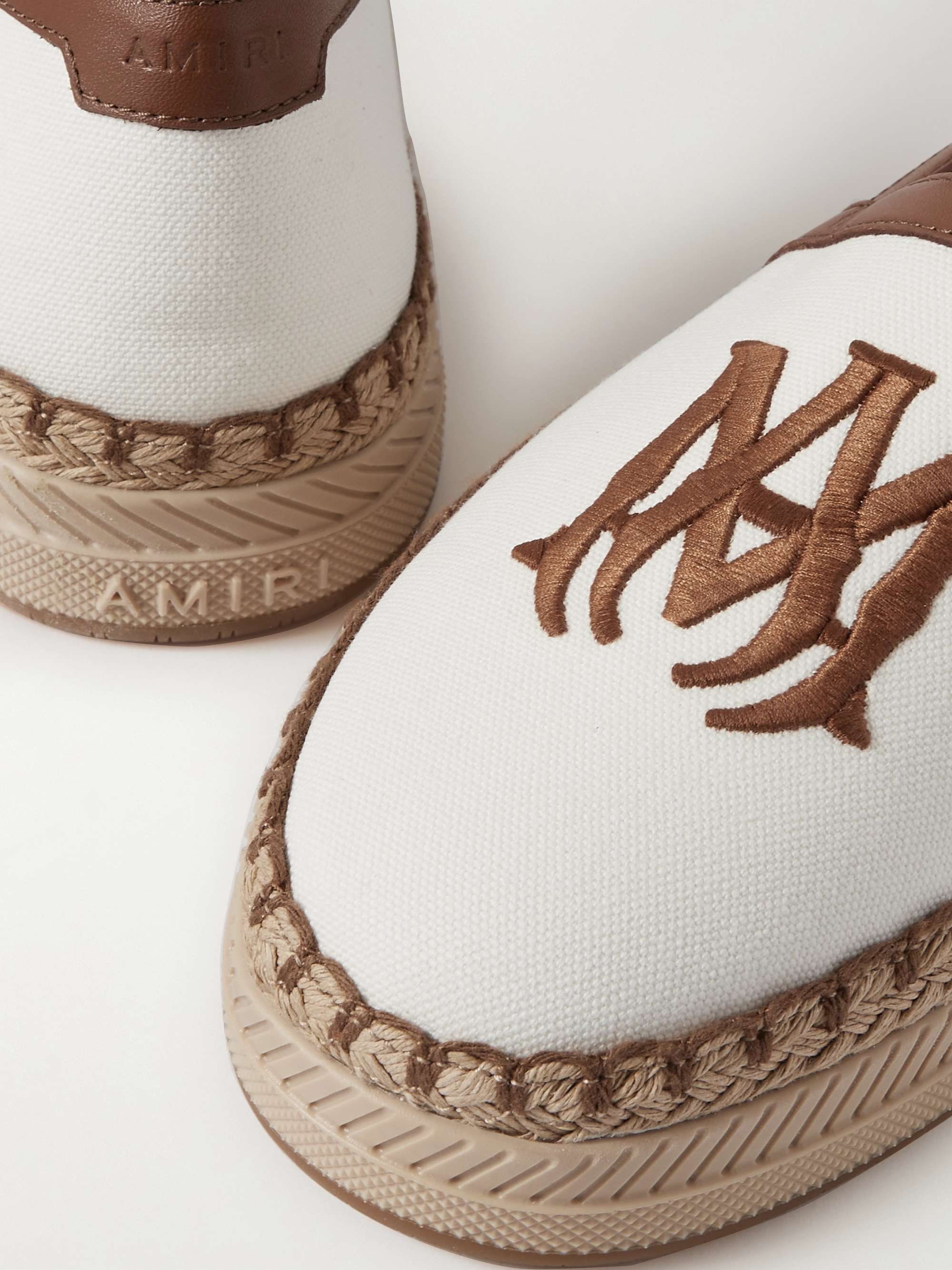 AMIRI MA Logo-Embroidered Leather-Trimmed Canvas Espadrilles
