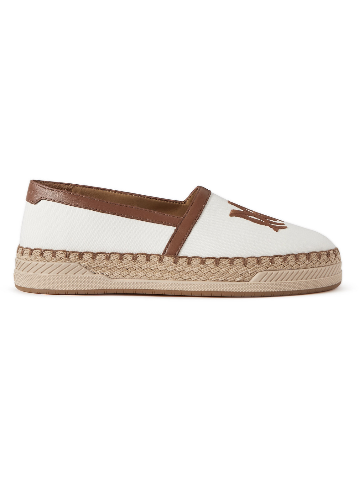MA Logo-Embroidered Leather-Trimmed Canvas Espadrilles
