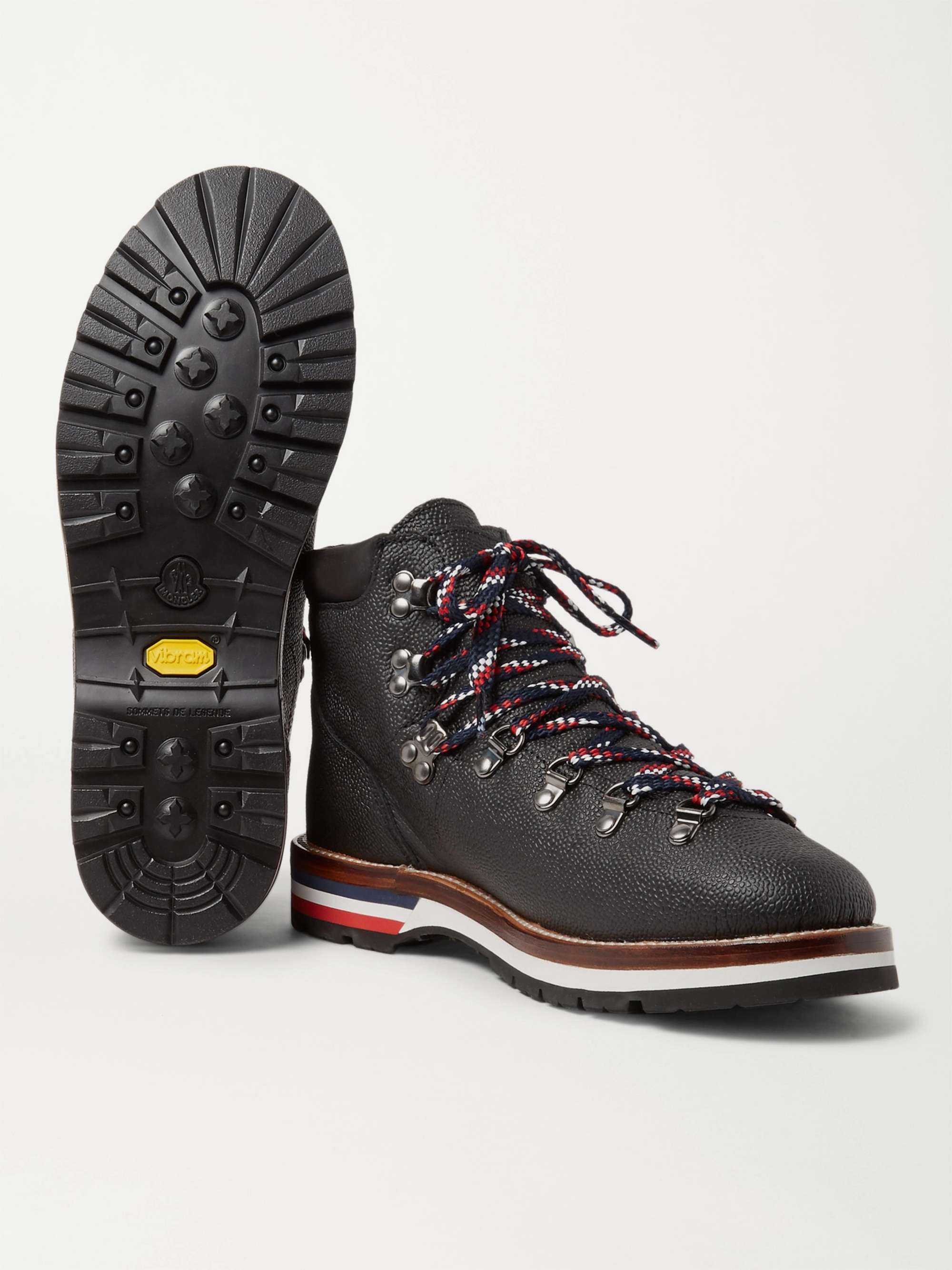 MONCLER Peak Pebble-Grain Leather Hiking Boots
