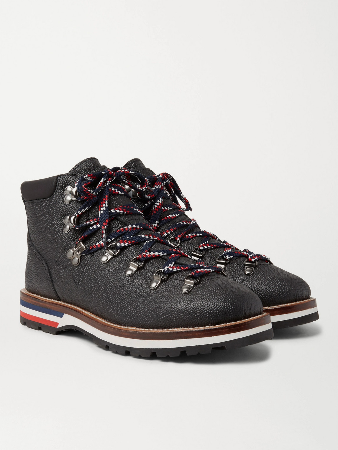 Moncler Peak Pebble-grain Leather Hiking Boots In Black