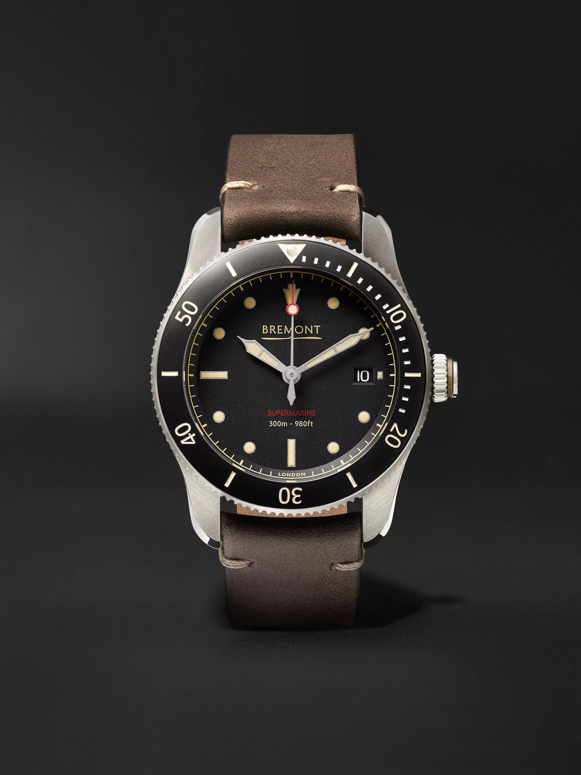 Bremont Supermarine S301 Black Automatic 40mm Stainless Steel And Leather Watch, Ref. S301-bk-r-s