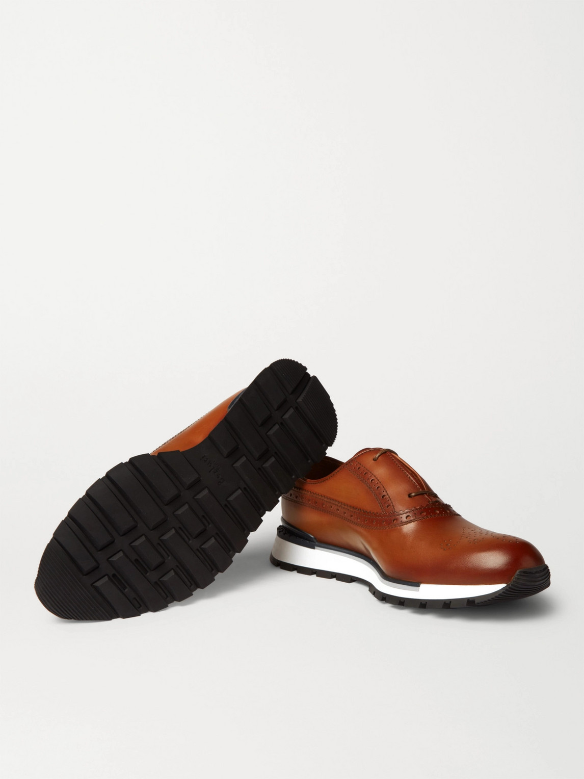 Shop Berluti Fast Track Leather Brogue Sneakers In Brown