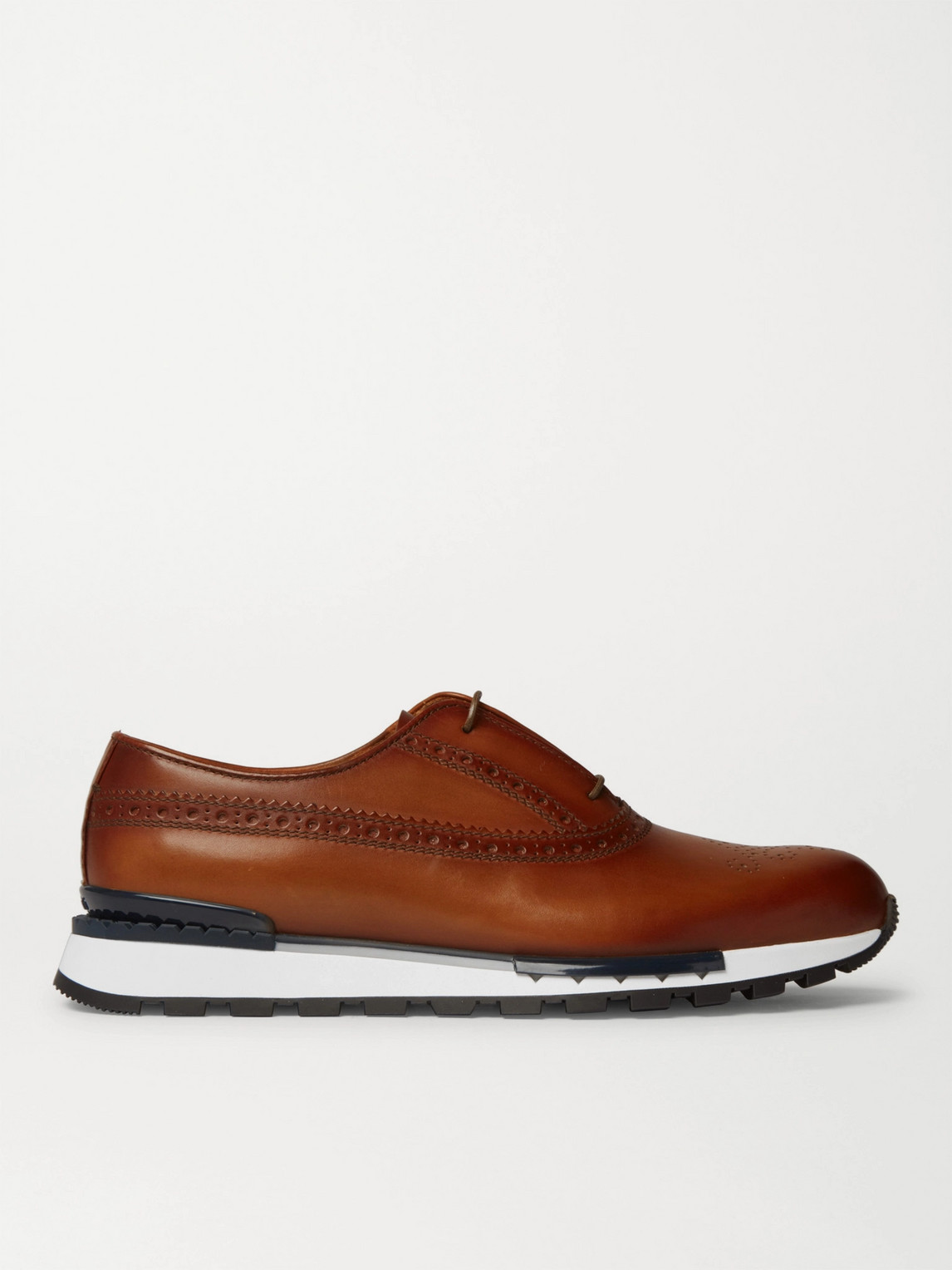Shop Berluti Fast Track Leather Brogue Sneakers In Brown