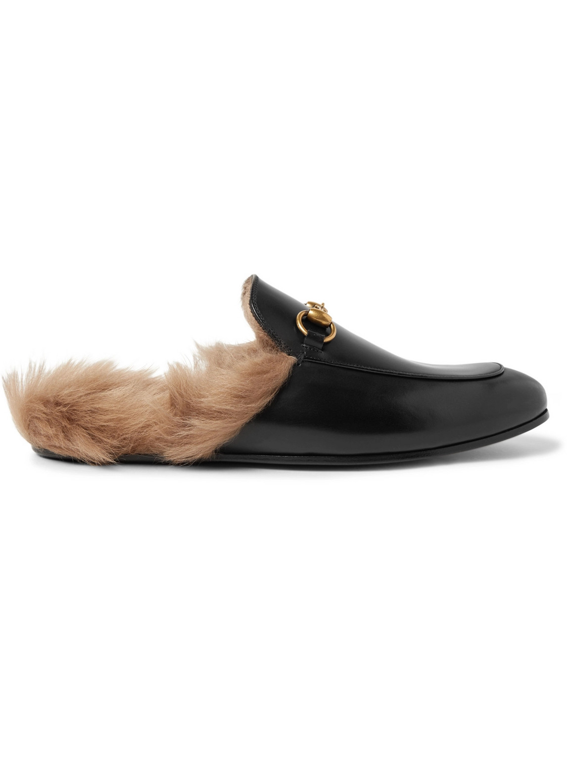 Princetown Horsebit Shearling-Lined Leather Backless Loafers