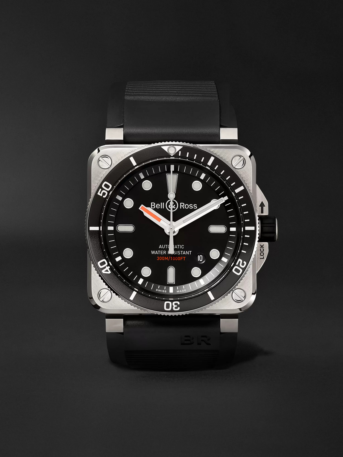 Bell & Ross Br 03-92 Diver Automatic 42mm Stainless Steel And Rubber Watch, Ref. No. Br0392-­d-­bl-­st/srb In Black