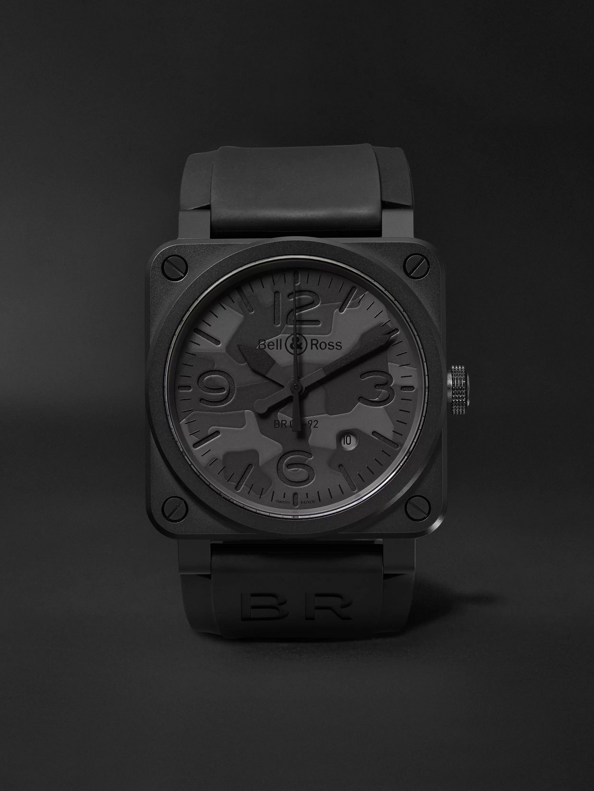 BELL & ROSS BR 03-92 Black Camo Automatic 42mm Ceramic and Rubber Watch, Ref. No. BR0392-­CAMO-­CE/SRB