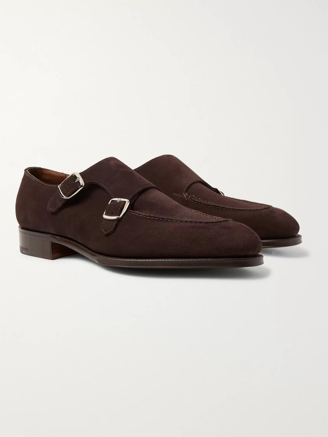 Edward Green Fulham Suede Monk-strap Shoes In Brown
