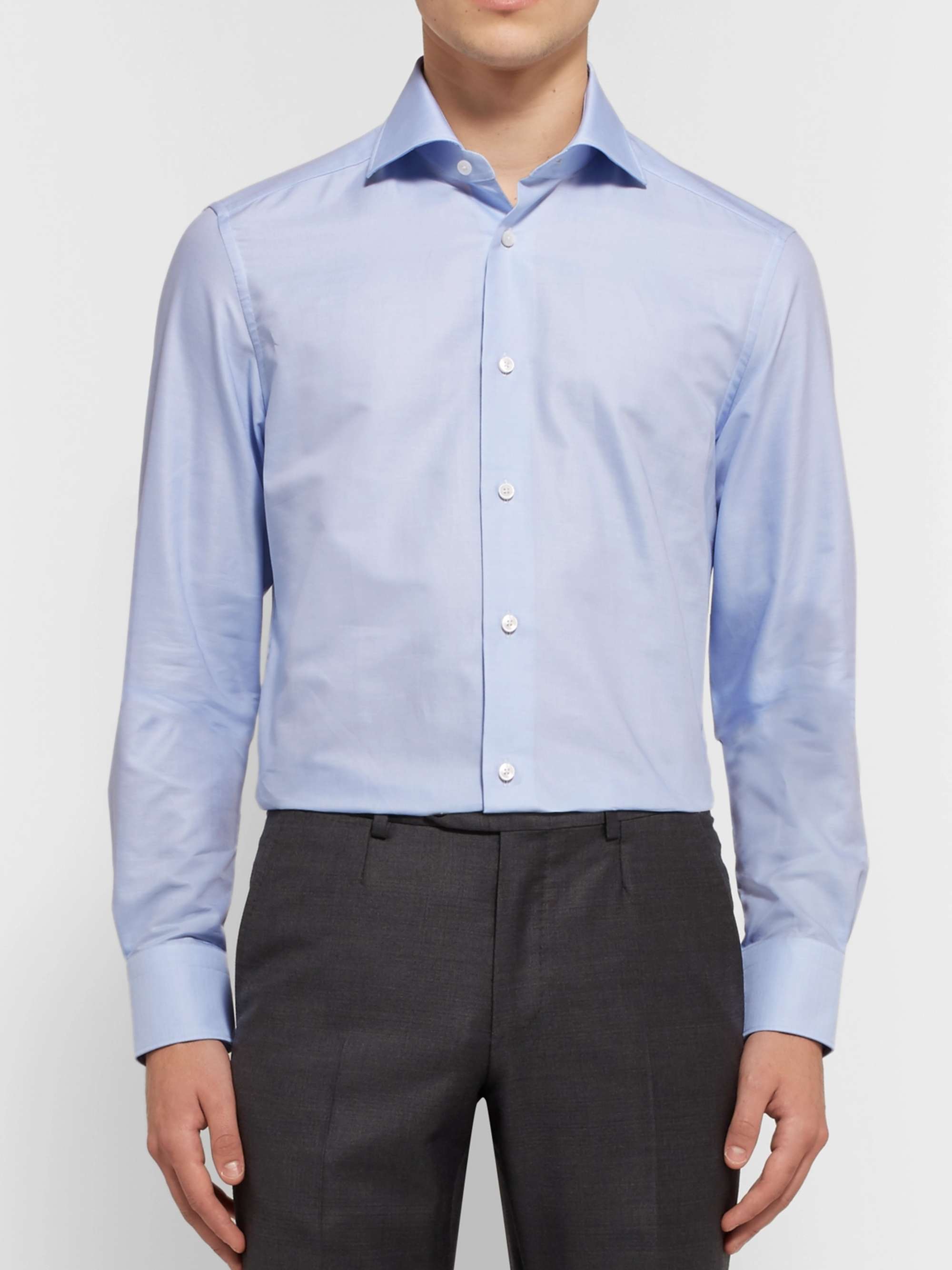 ERMENEGILDO ZEGNA Light-Blue Trofeo Slim-Fit Cutaway-Collar Cotton-Poplin Shirt
