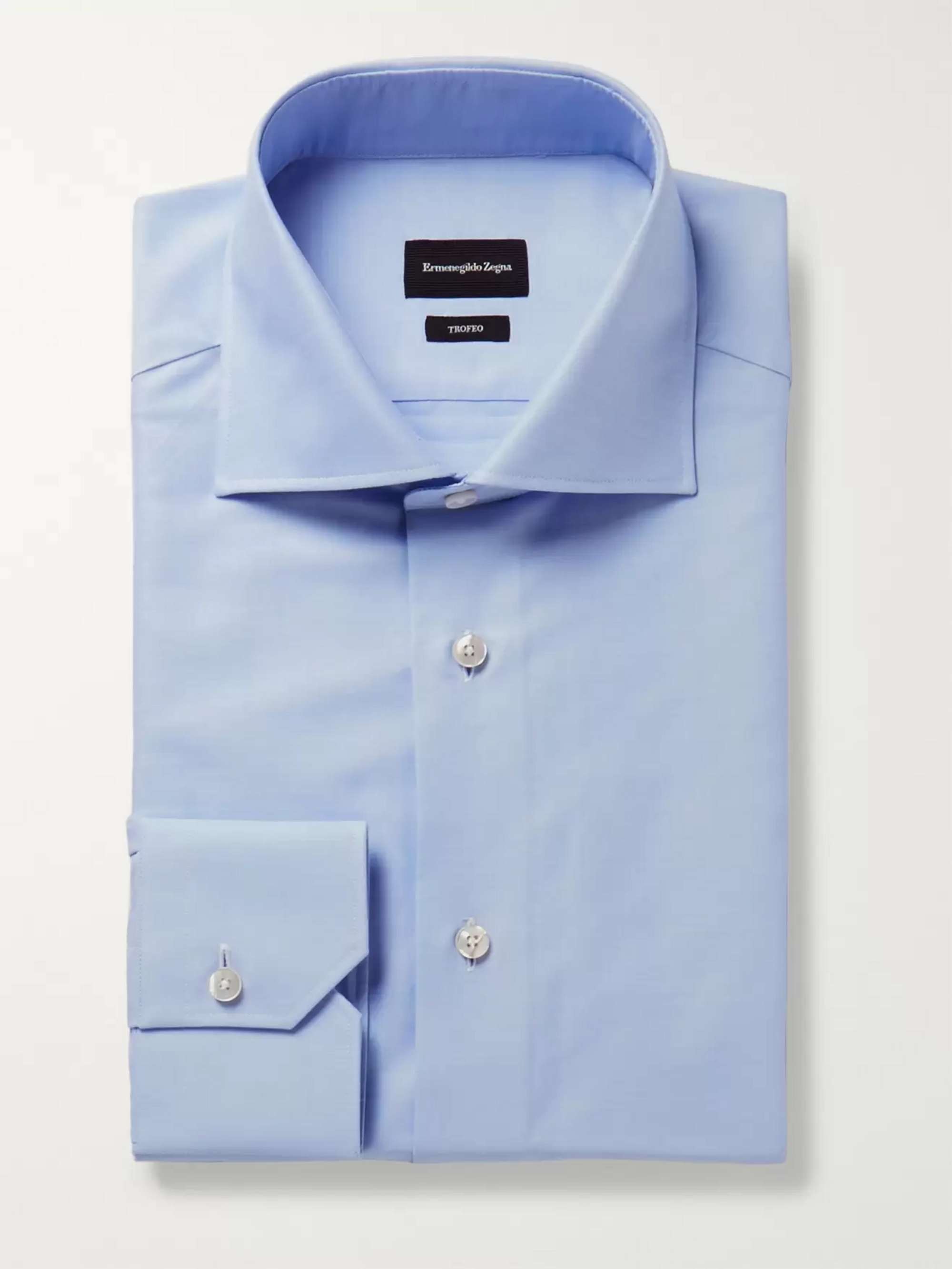 ERMENEGILDO ZEGNA Light-Blue Trofeo Slim-Fit Cutaway-Collar Cotton-Poplin Shirt