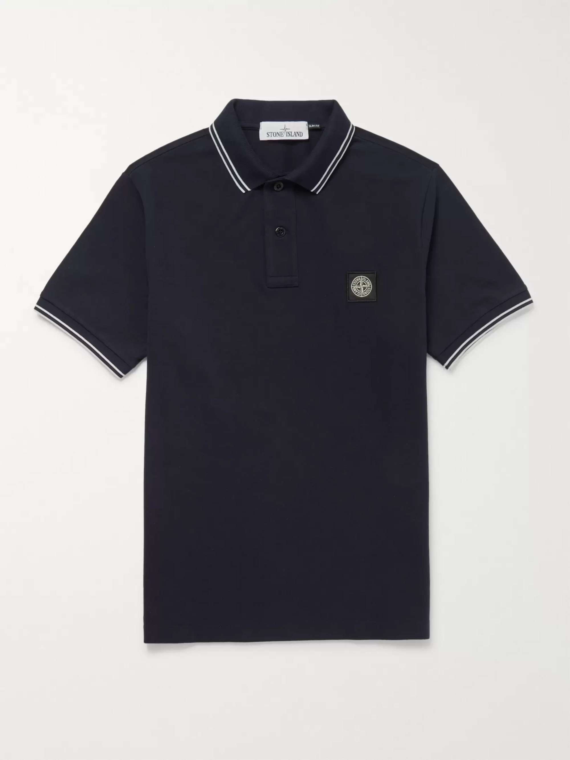 STONE ISLAND Slim-Fit Contrast-Tipped Stretch-Cotton Piqué Polo Shirt