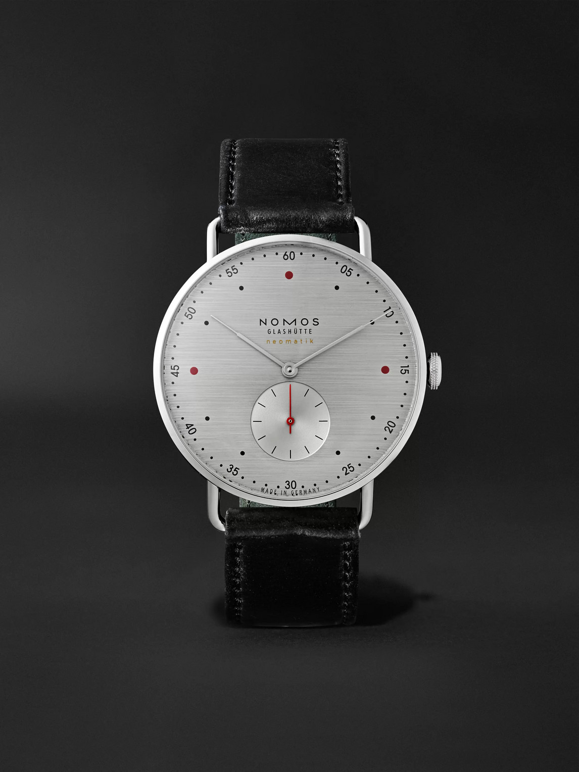 Nomos Glashütte At Work Metro Neomatik Automatic 39mm Stainless Steel And Leather Watch, Ref. No. 1114 In Silver
