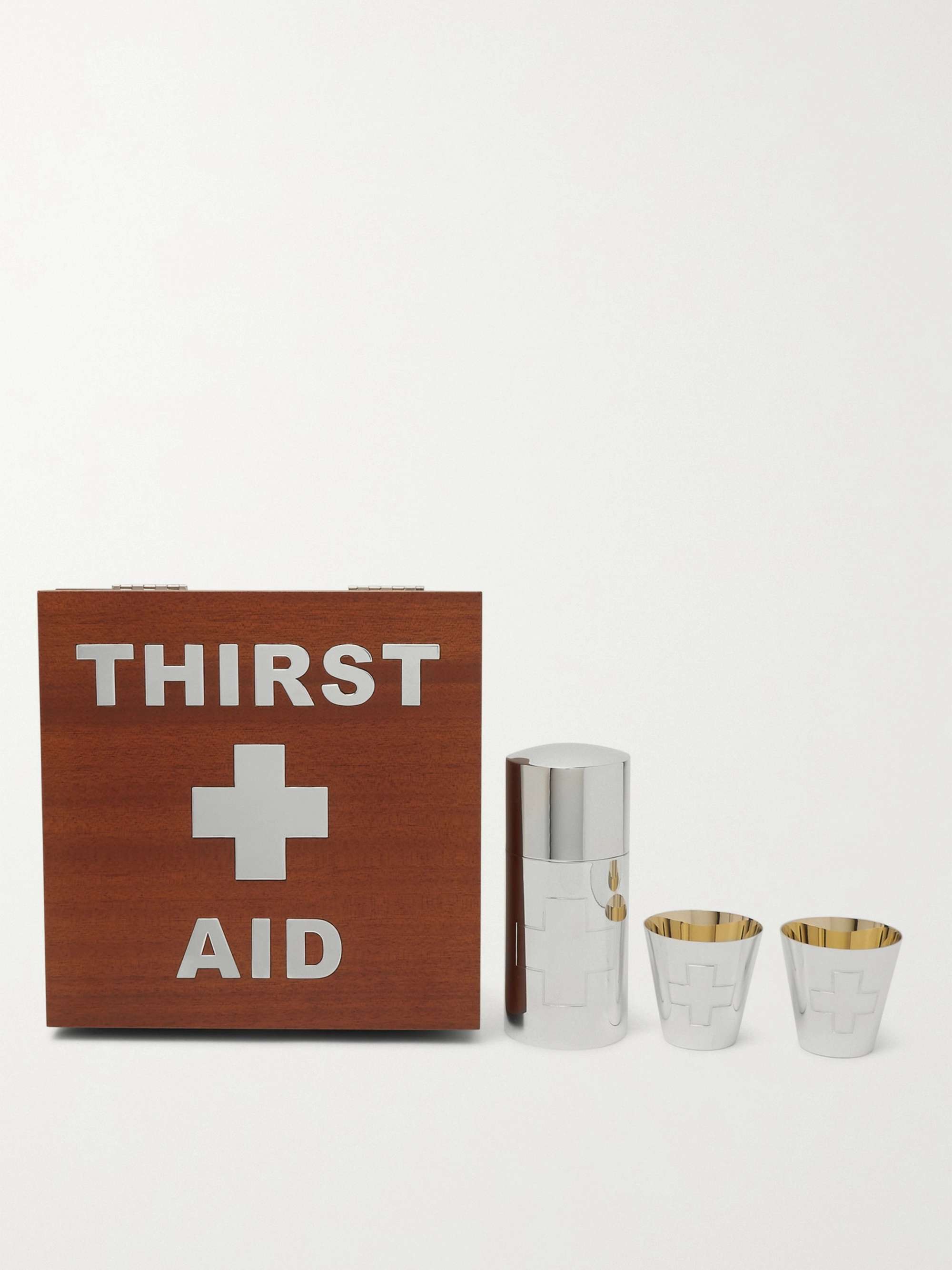 ASPREY Thirst Aid Wood Veneer and Sterling Silver Drinks Kit