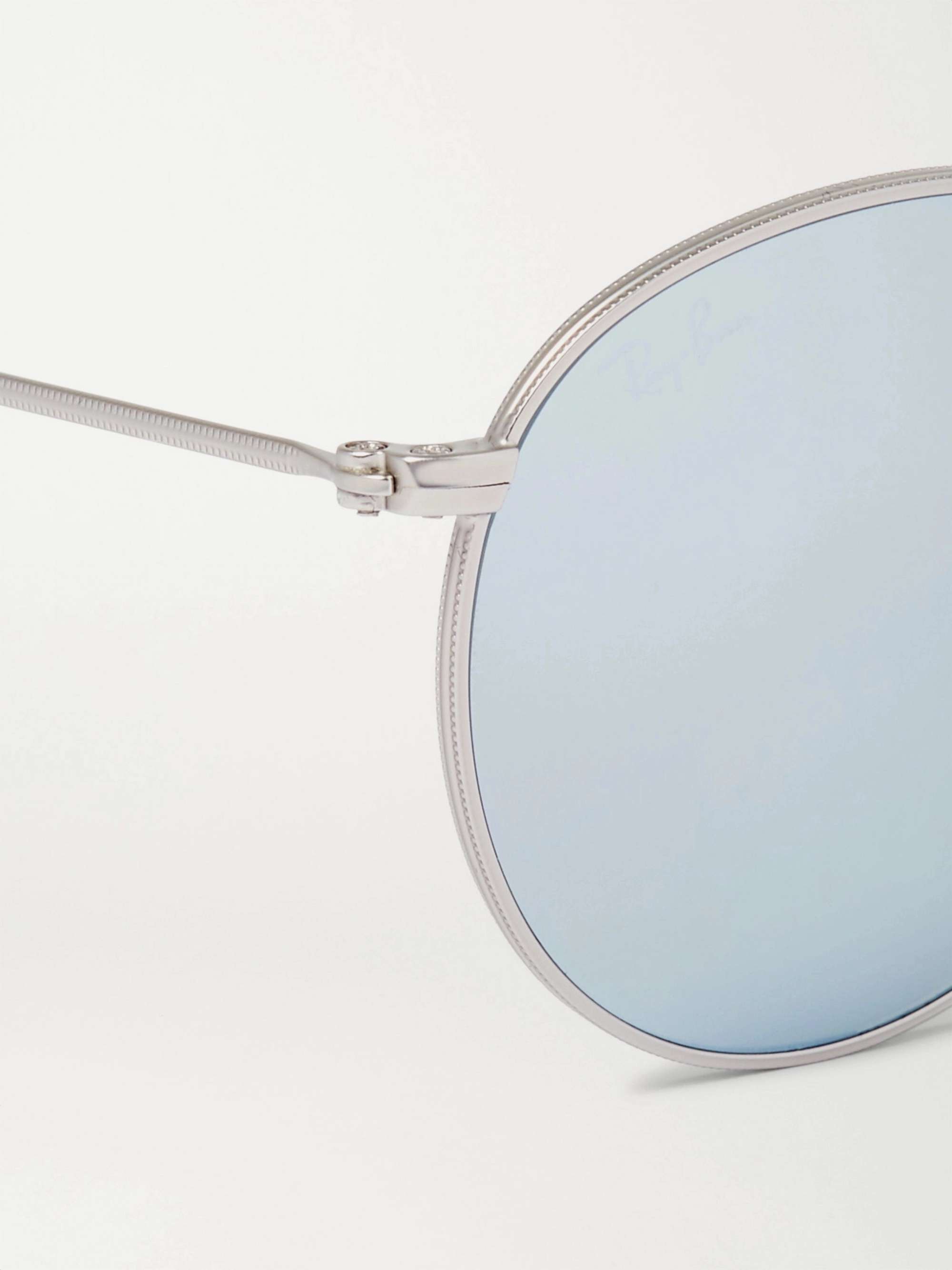 RAY-BAN Round-Frame Silver-Tone Mirrored Sunglasses