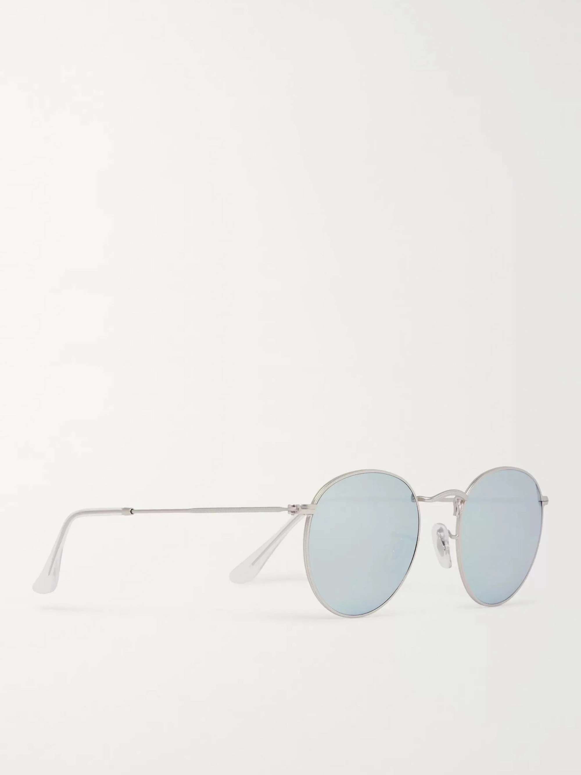 RAY-BAN Round-Frame Silver-Tone Mirrored Sunglasses