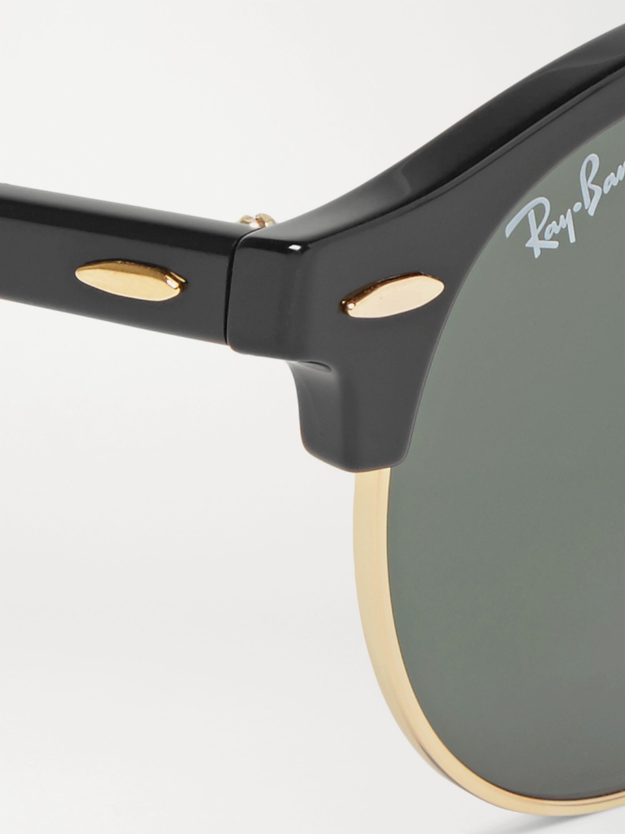Black Clubmaster Round Frame Acetate And Gold Tone Polarised Sunglasses Ray Ban Mr Porter