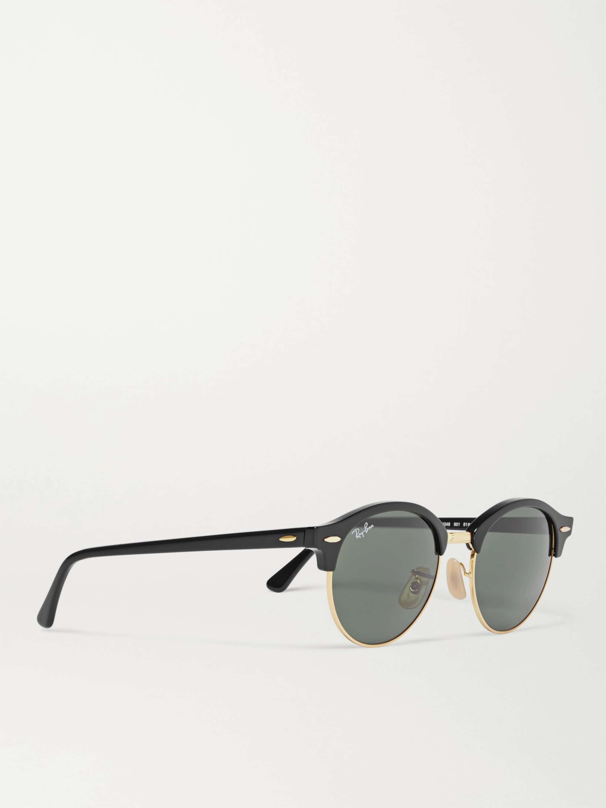 RAY-BAN Clubmaster Round-Frame Acetate and Gold-Tone Polarised Sunglasses